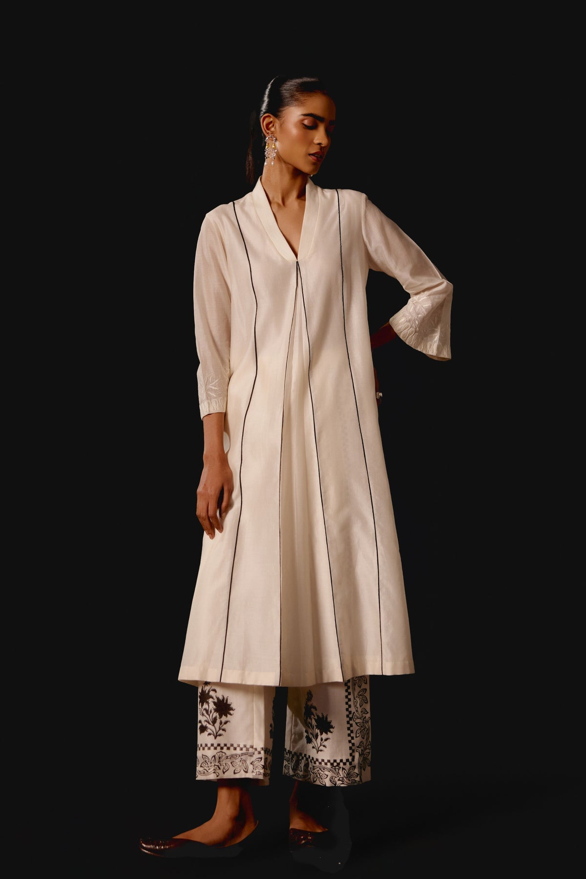 Ivory Embroidered Chanderi Kurta Set