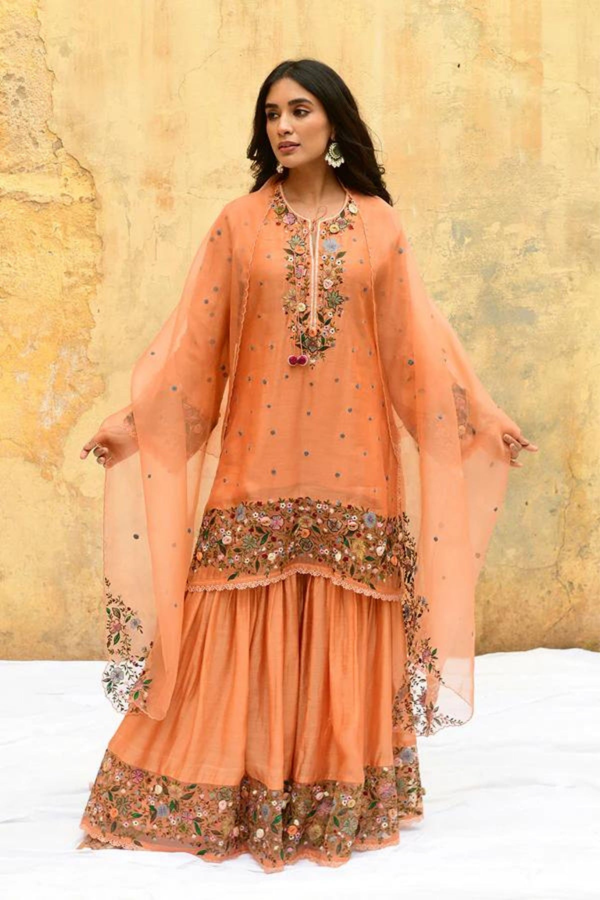 Peach Orchid Sharara Set