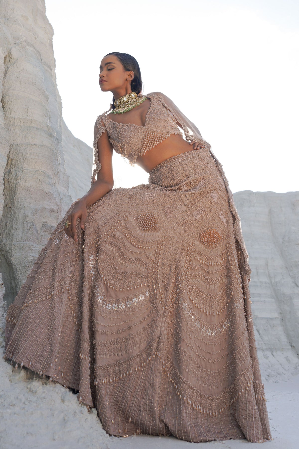 Rustic Amber Embroidered Lehenga Set