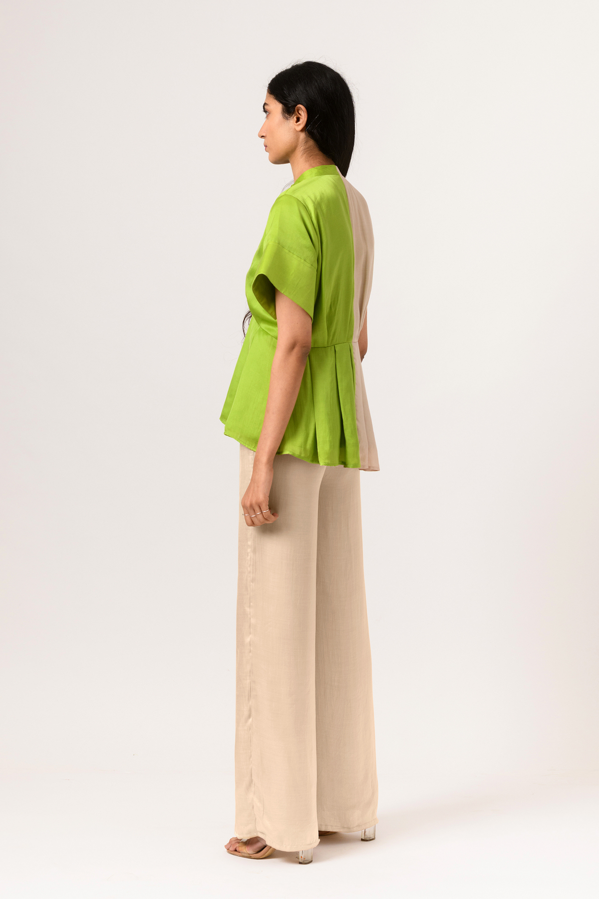 Ecru green half half top
