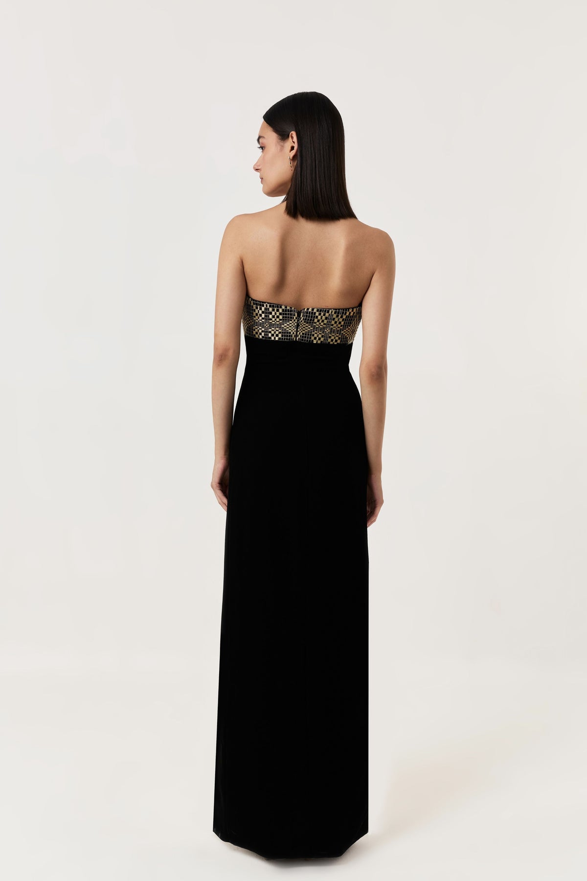 Geometric Dabka Strapless Dress