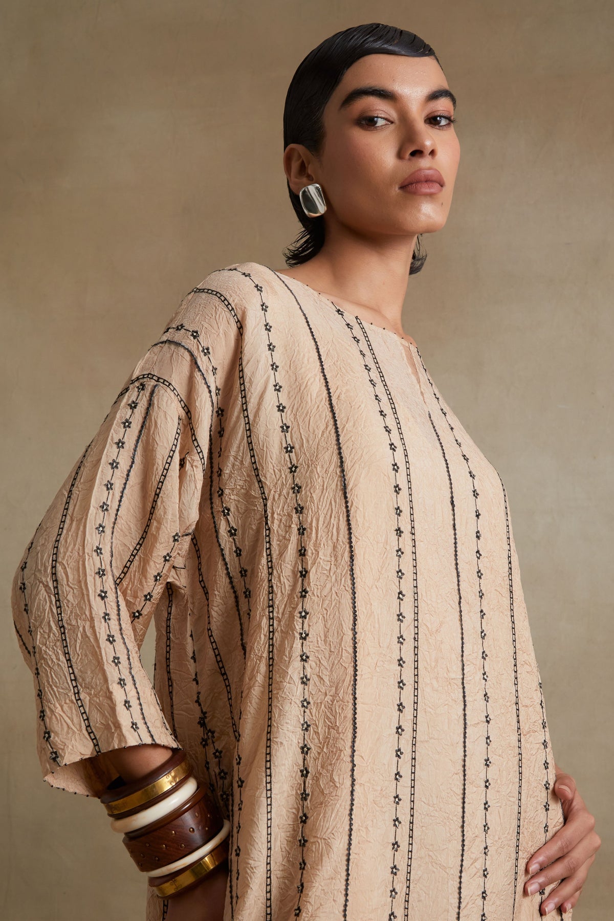 Clay Beaded Embroidered Kurta Set