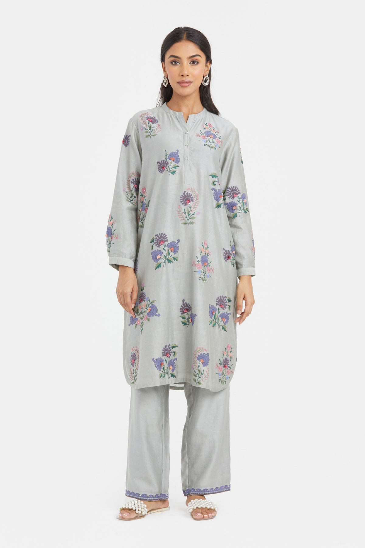 Silk Bluish Grey Kurta Set