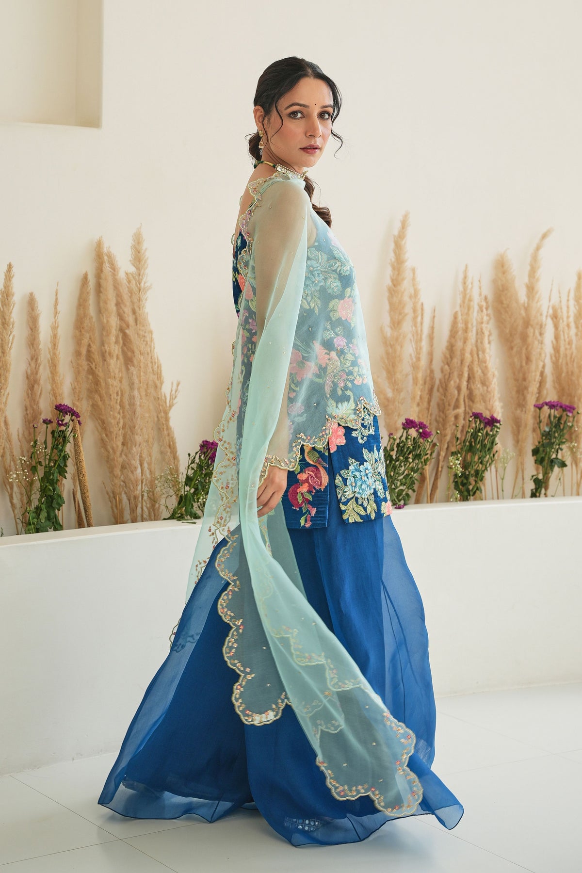 Fiza Sharara Set in Pebble Blue With Dupatta