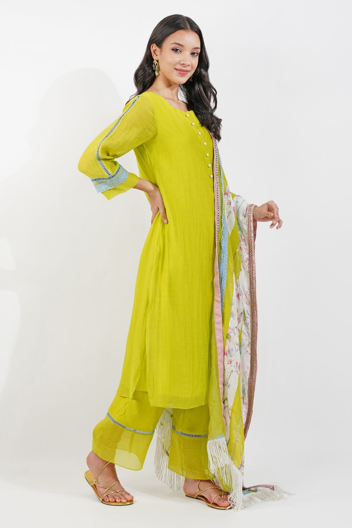 Lime Chanderi Kurta Set