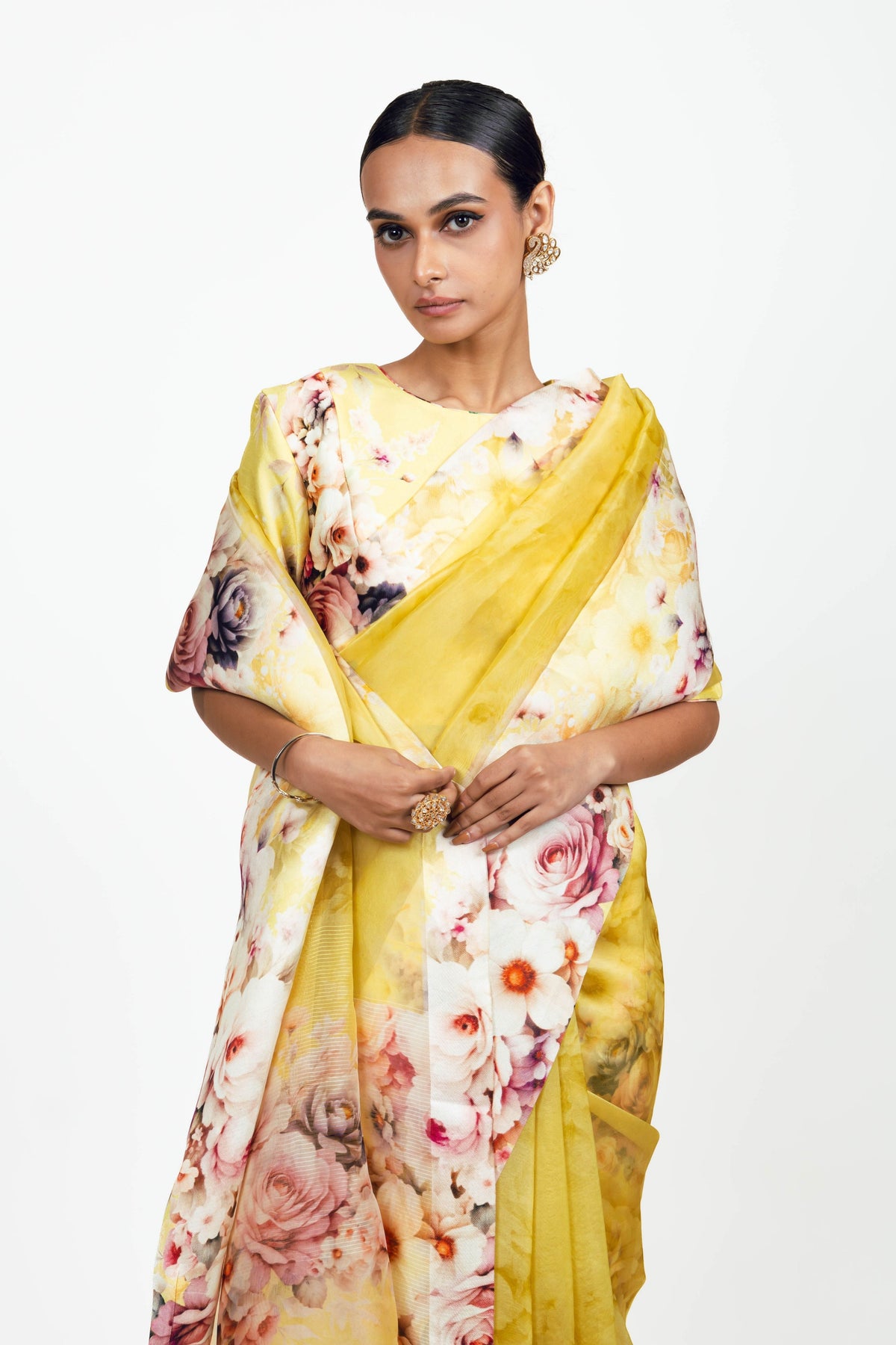 Lina Yellow Organza Saree