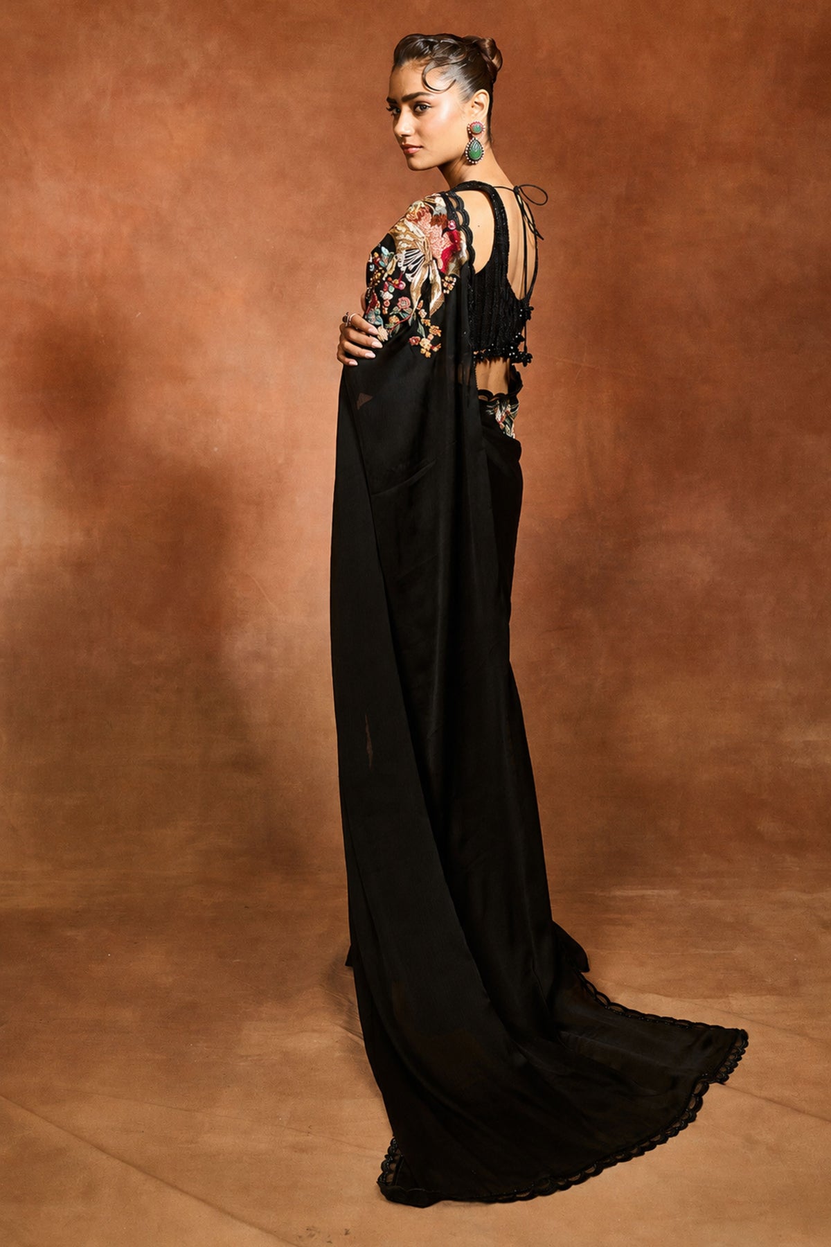 Midnight Embroidered Saree Set