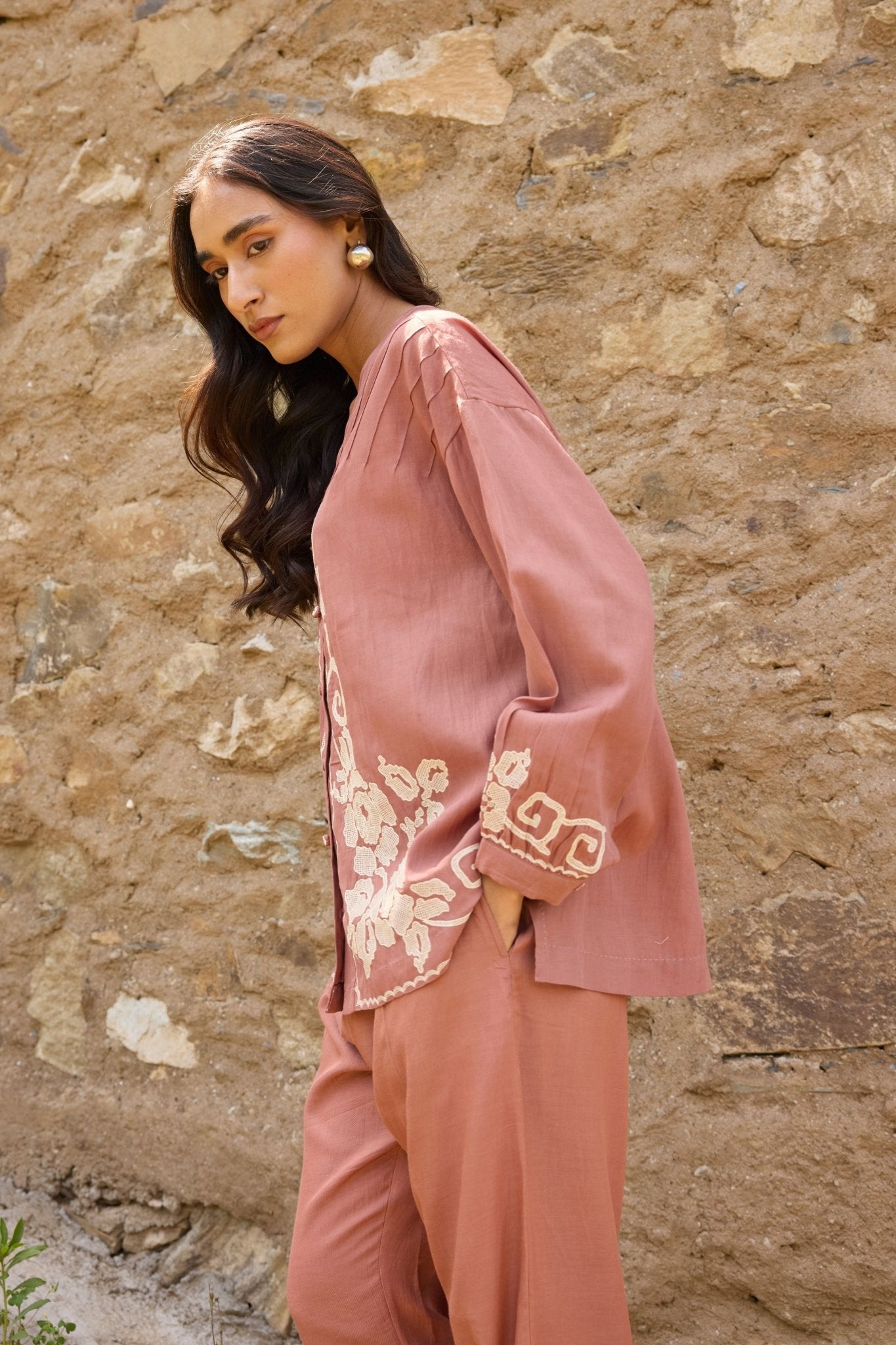 Brown Front Open Pintuck Top - Ayaka - Elahe