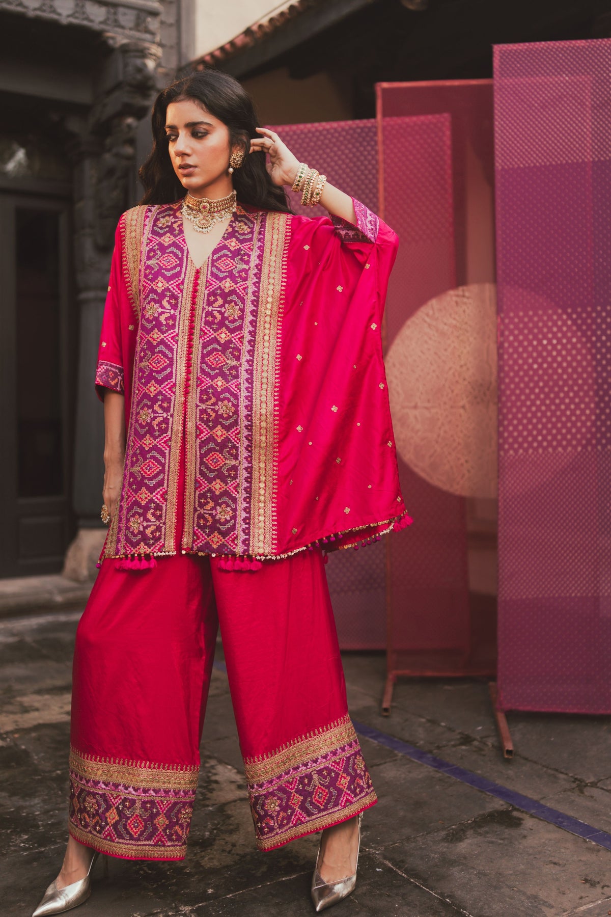 Vaishali Pink Kaftan Set