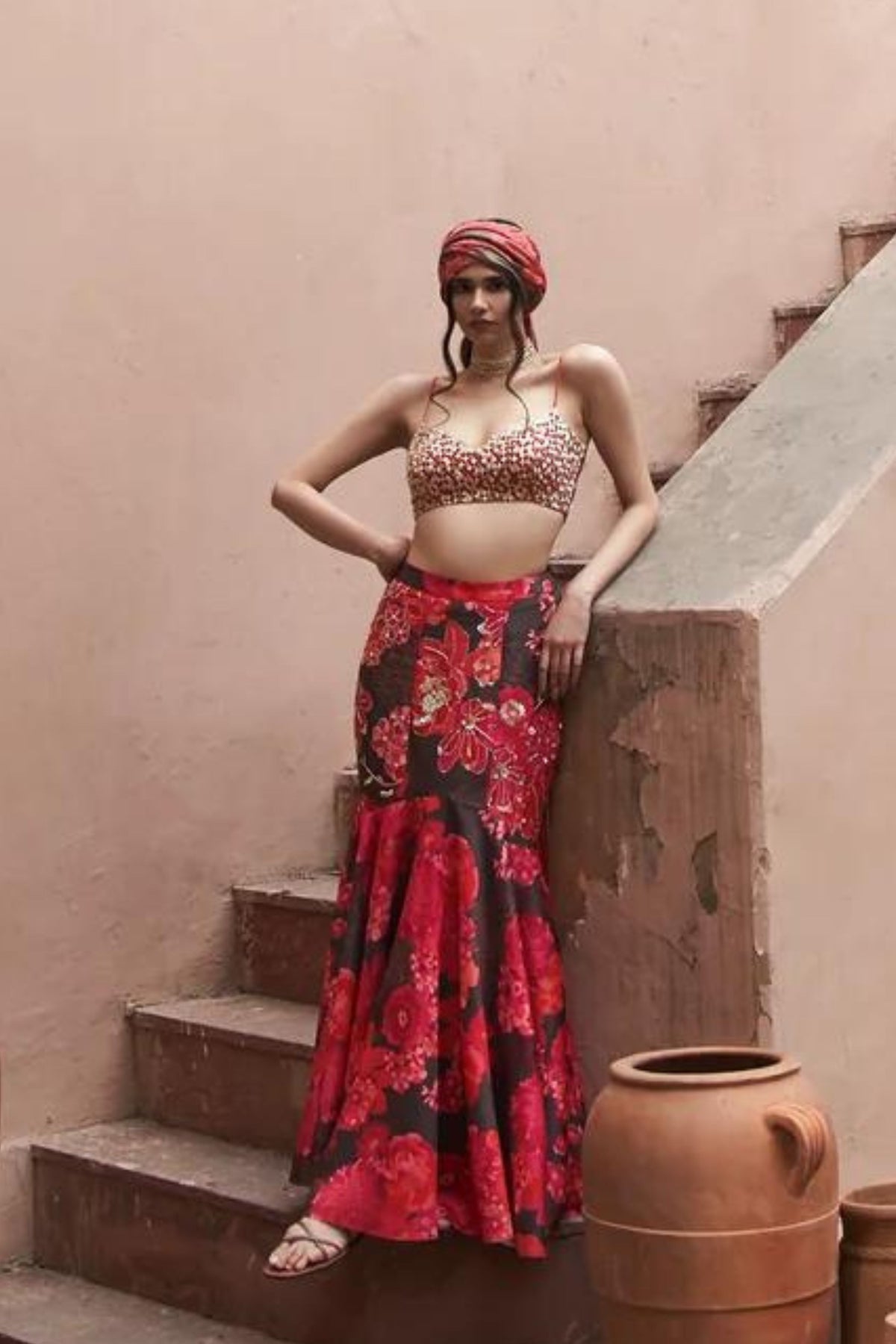 Brown Moroccan Fish Lehenga Set