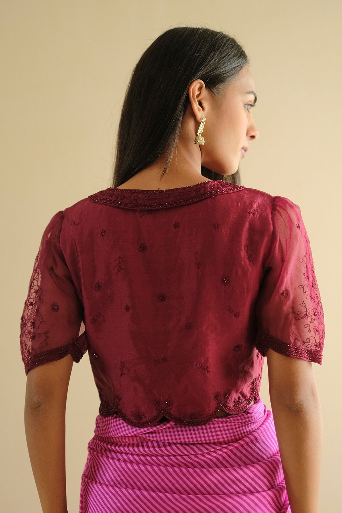 Framed in Bloom Embroidered Burgundy Blouse