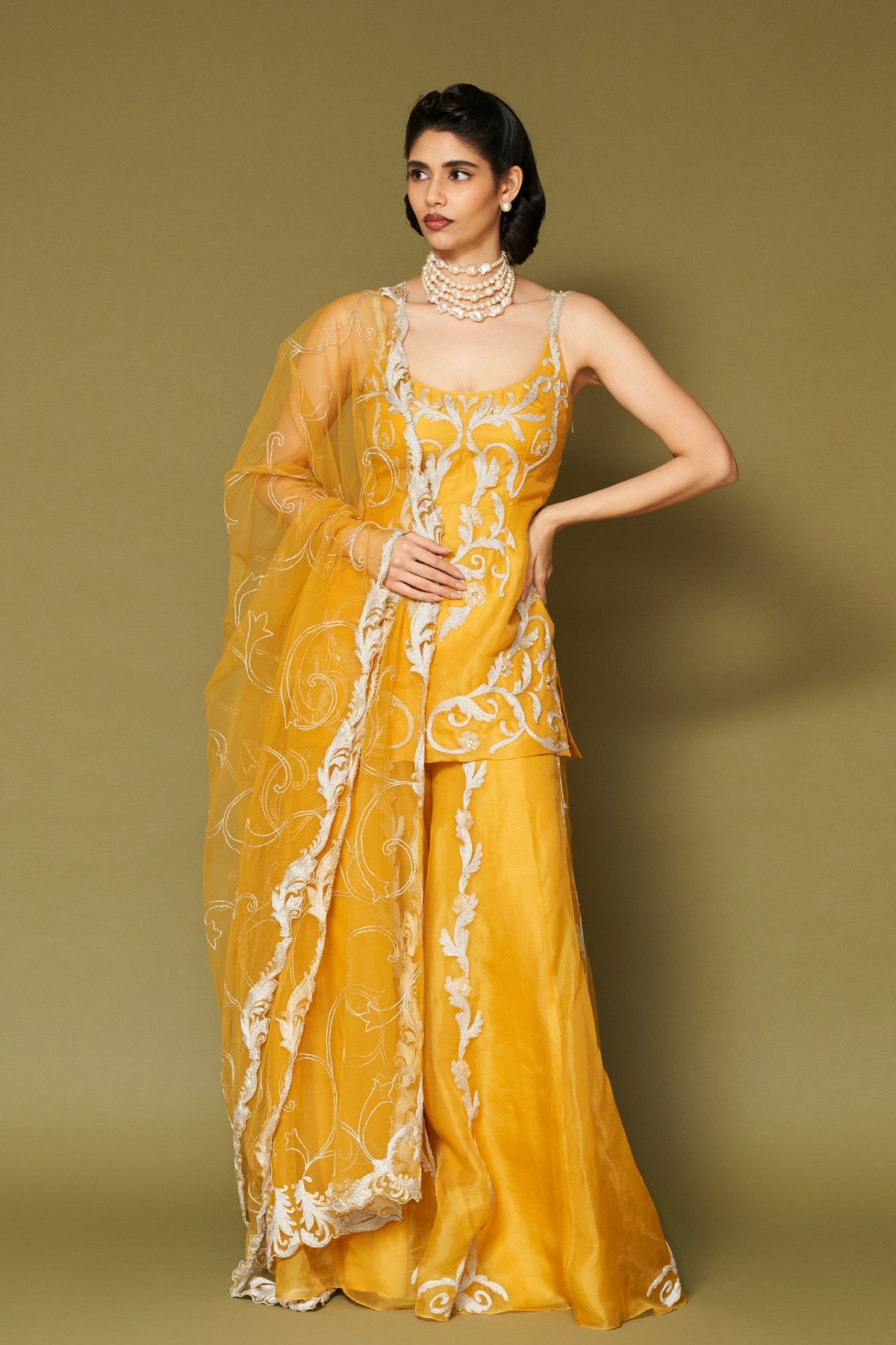 Bright Yellow Organza Sharara Set