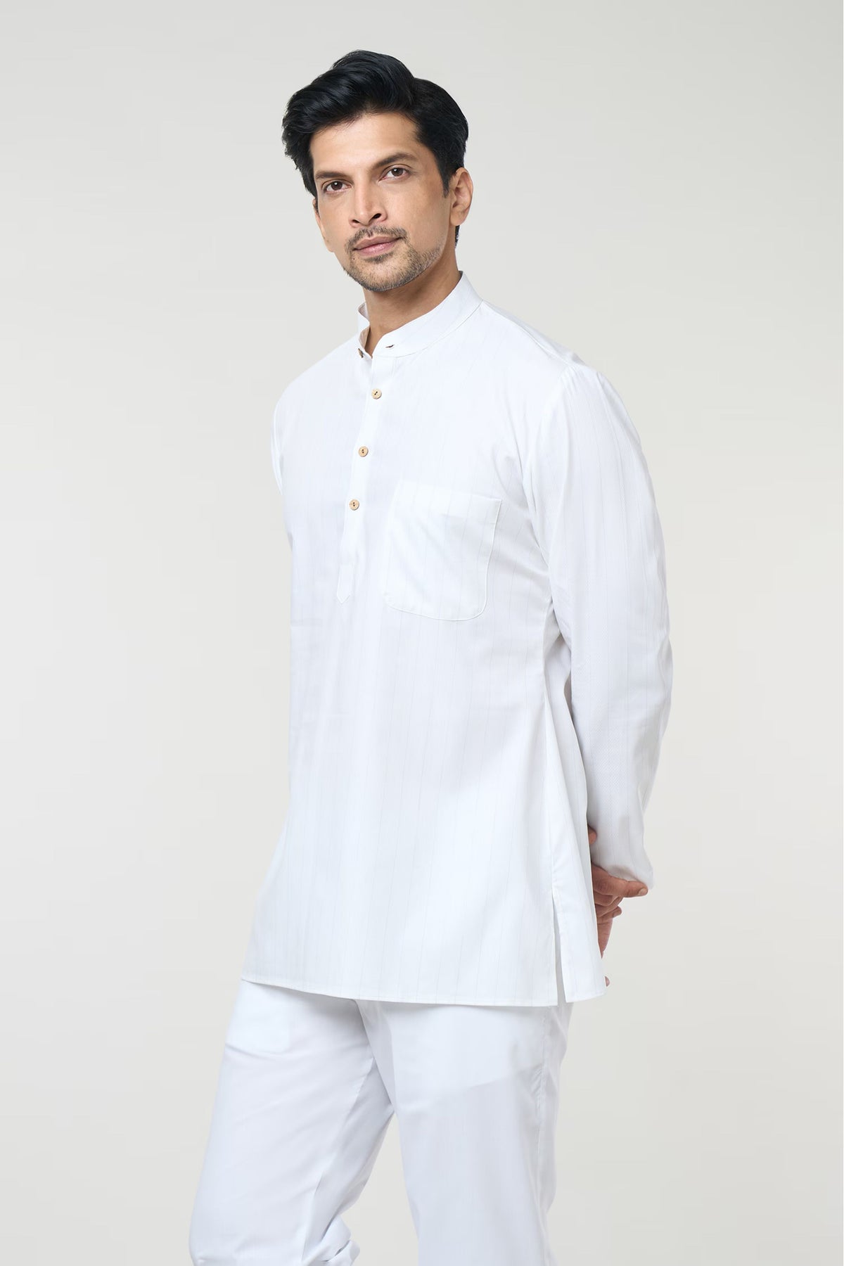 Off White Striped Printed Shirt Set