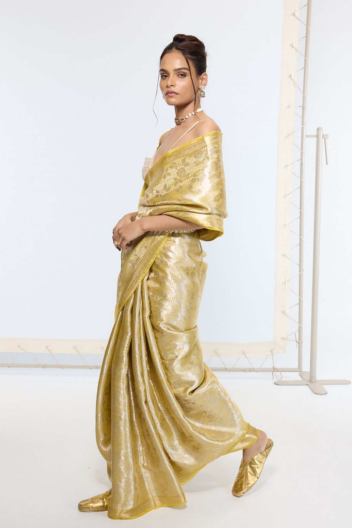 Handwoven Golden Ember Tissue Saree