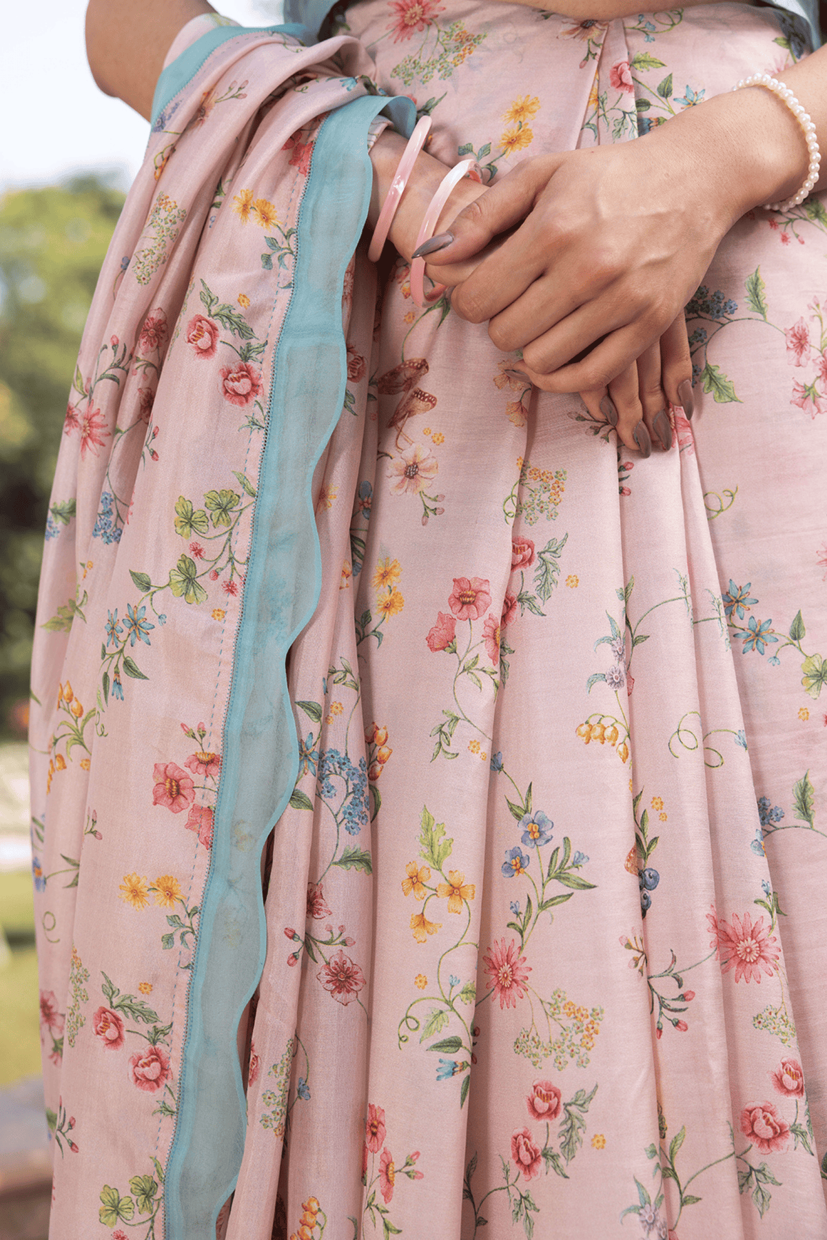Forest Breeze Pink Scalloped Saree