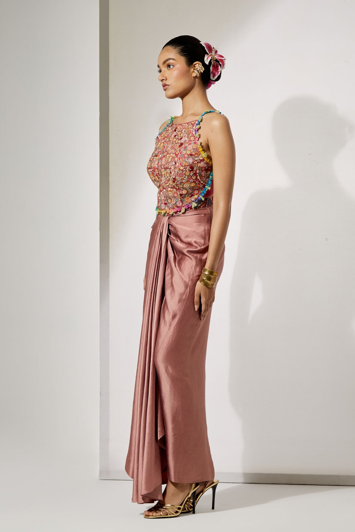 Mauve Satin Draped Skirt