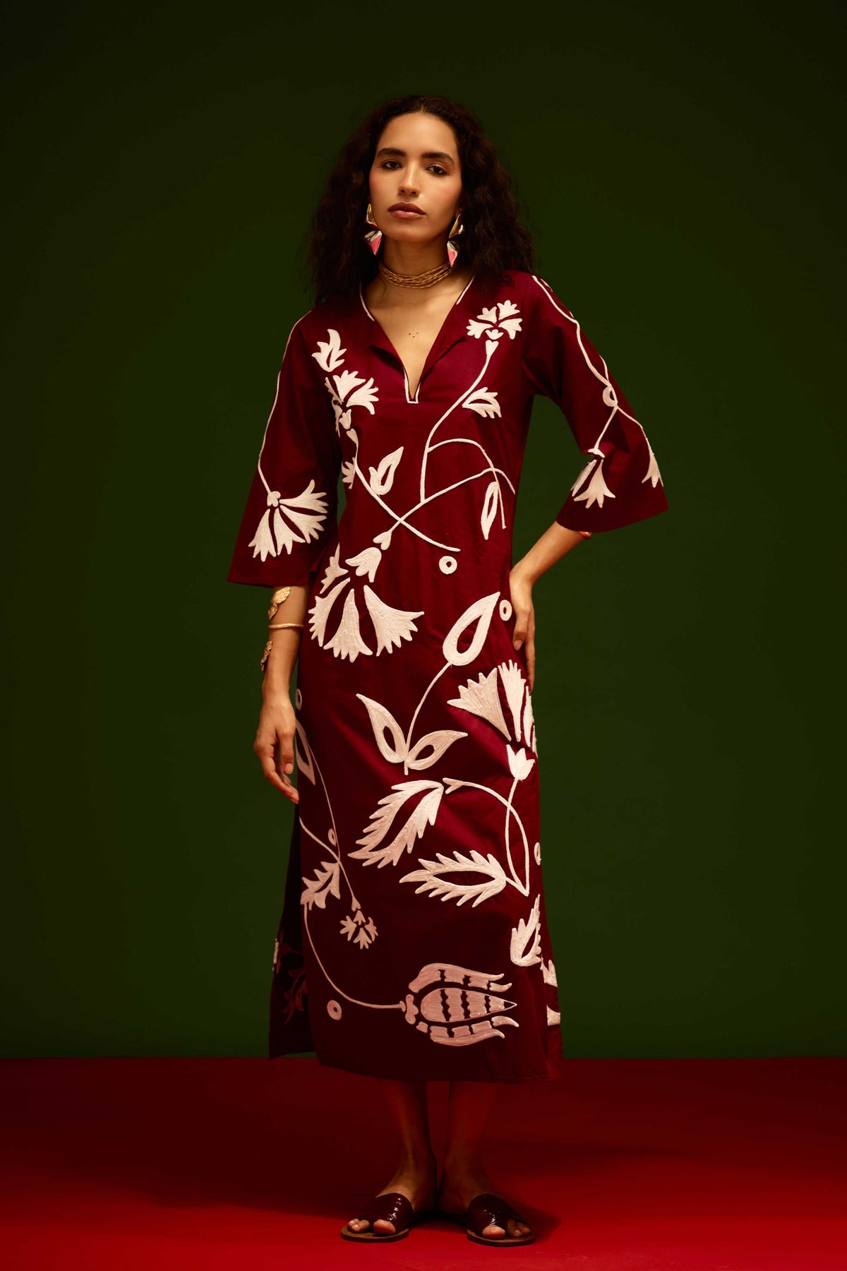 Wine Cotton Maxi Dress