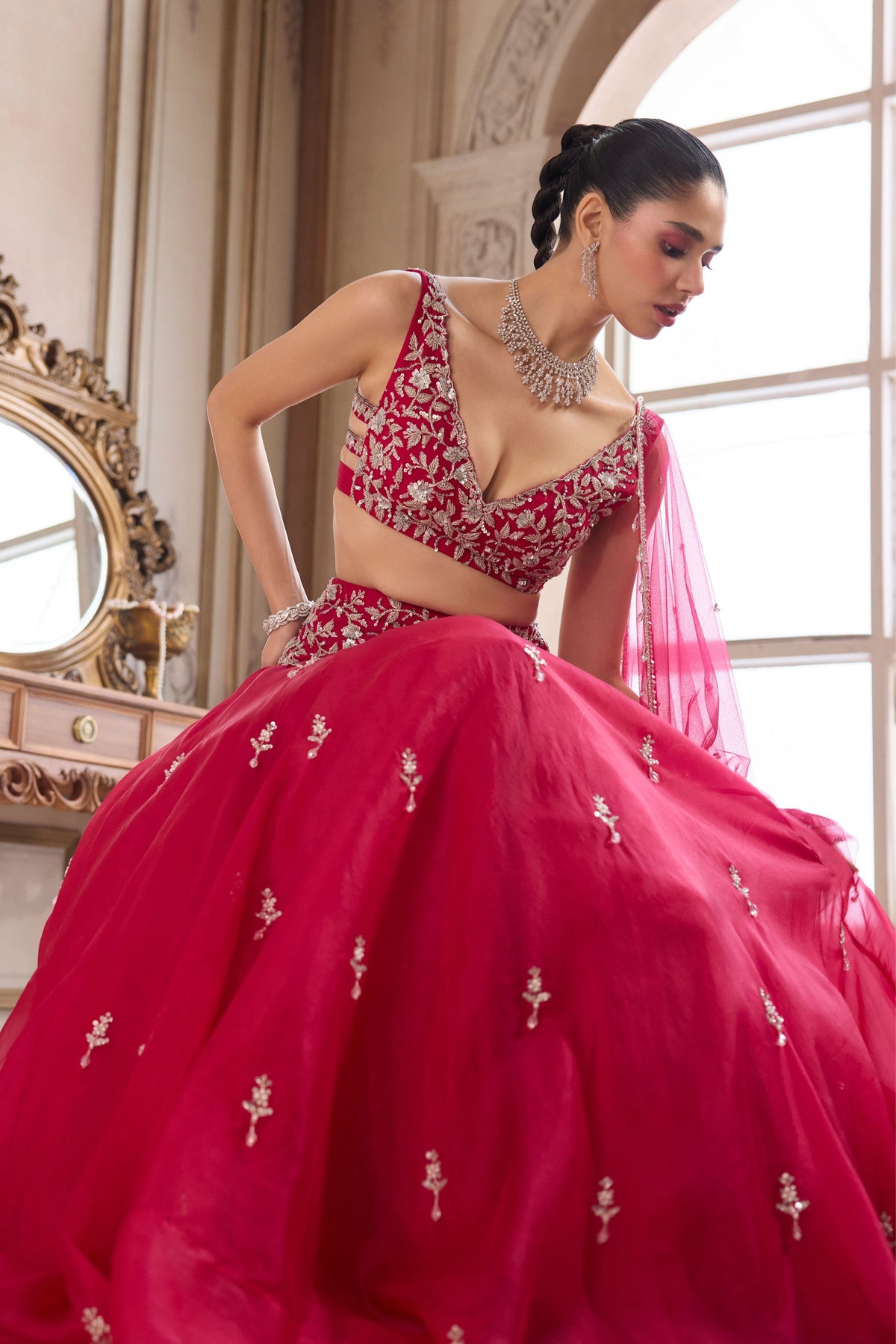 Magenta Organza Lehenga Set