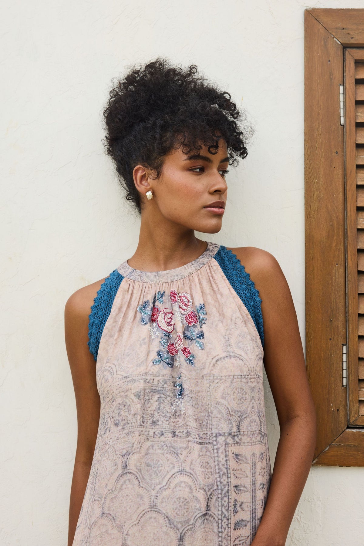 Ira Printed Embroidery 2 Tier Dress