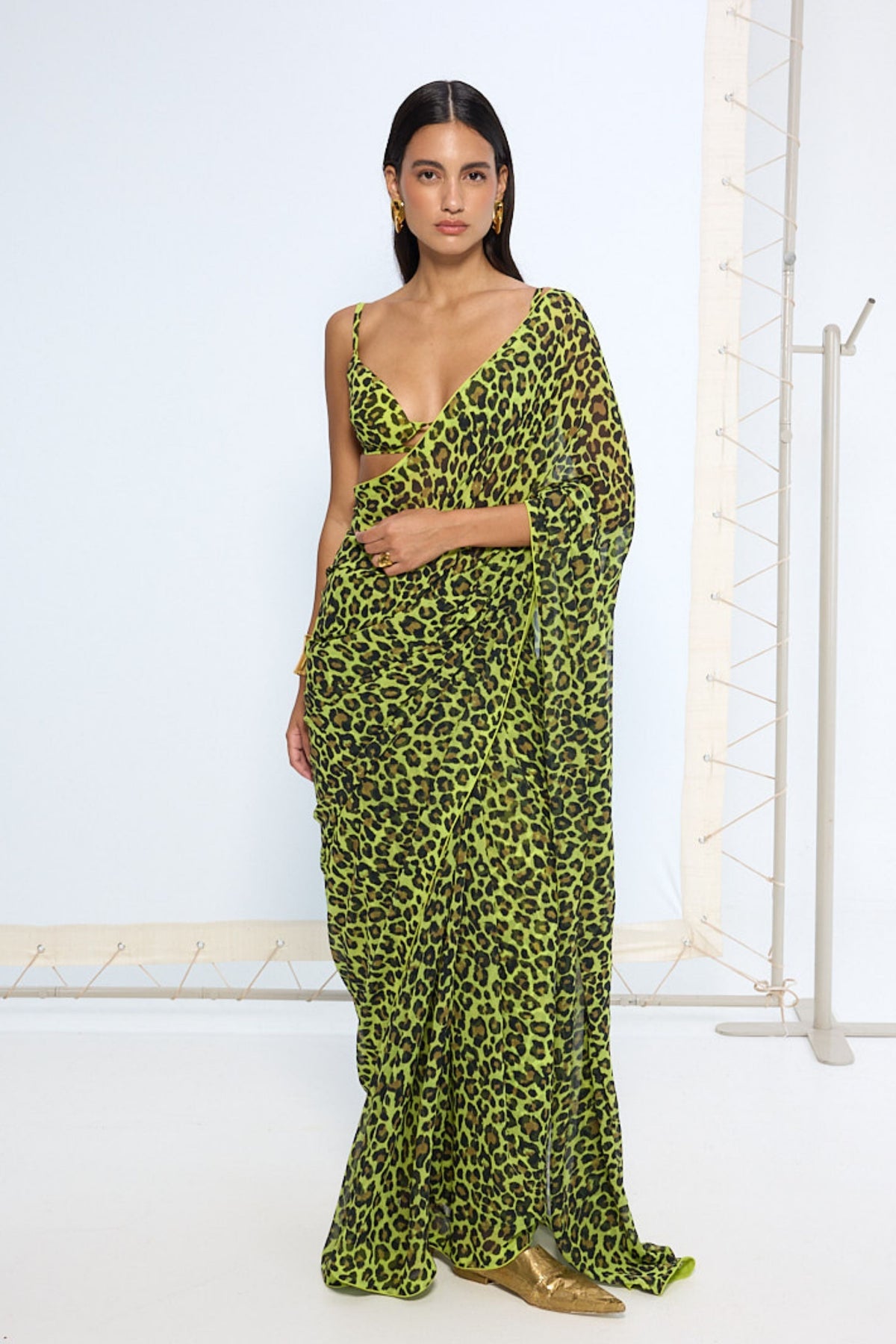 Green Leopard Print Saree