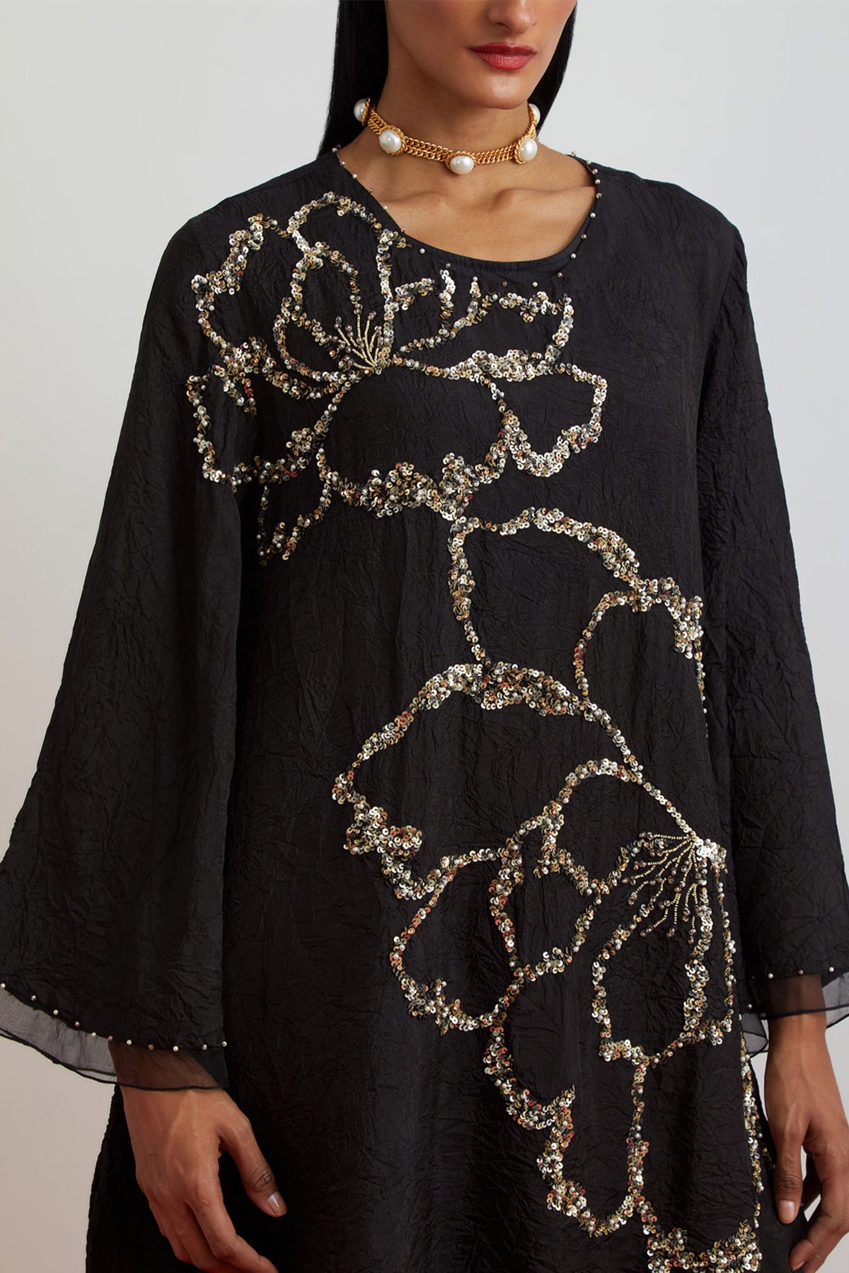 Black Crushed Tunic Set
