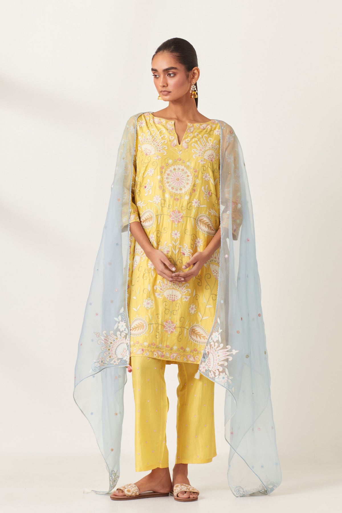 Yellow Short A-line Kurta Set