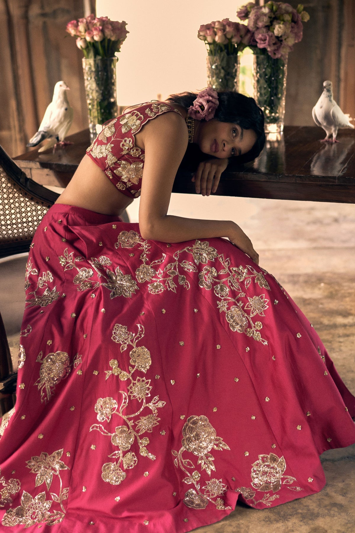Rani Pink Embroidery Lehenga Set