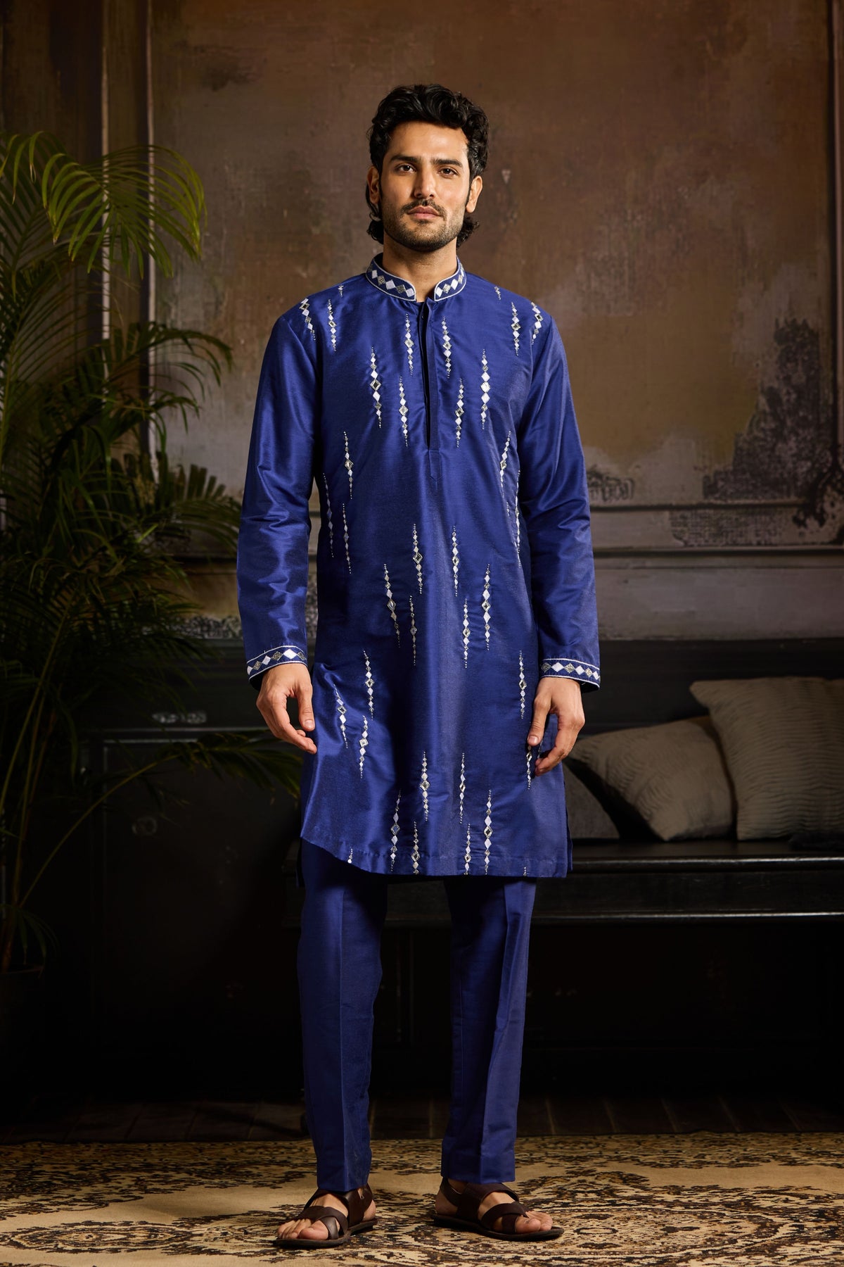 Electric Blue Embroidered Kurta Set