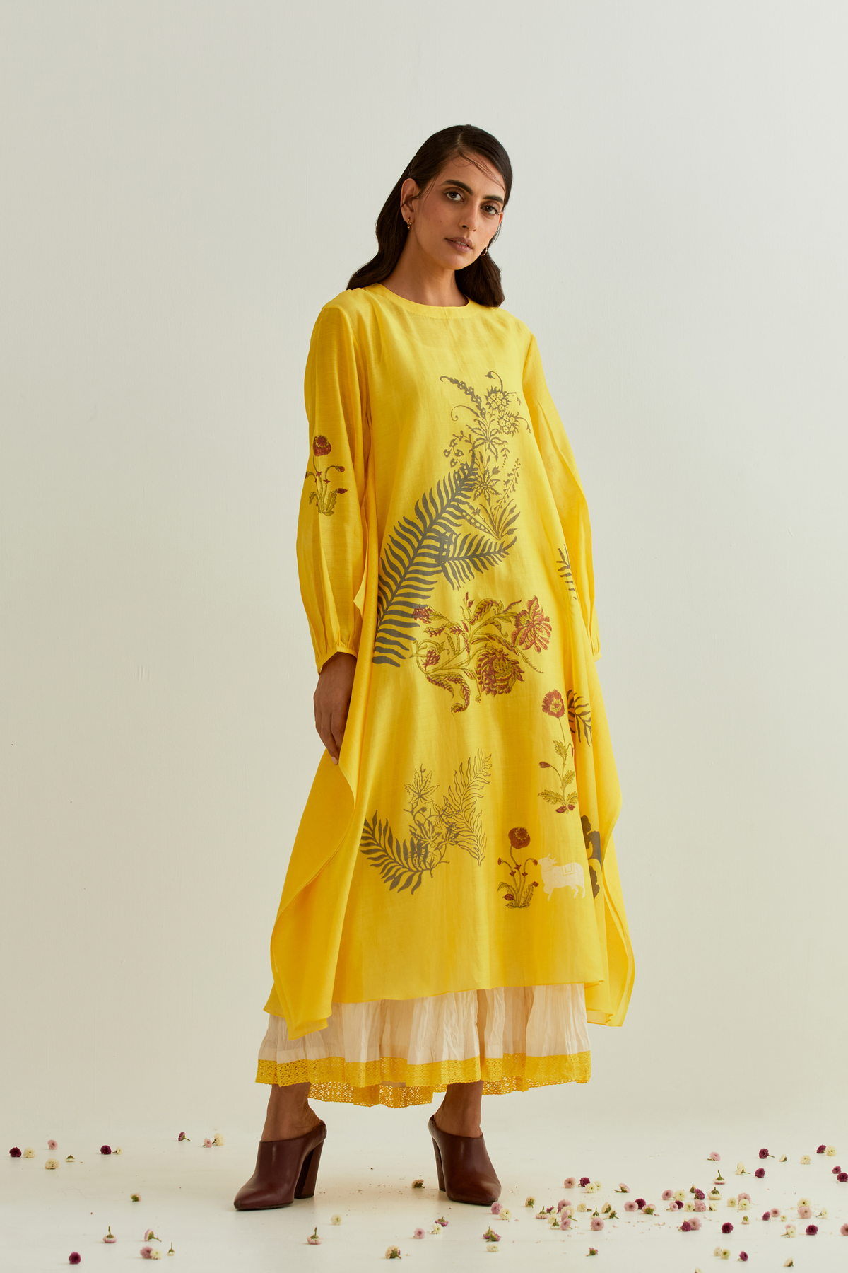 Yellow Long Gathered Dress
