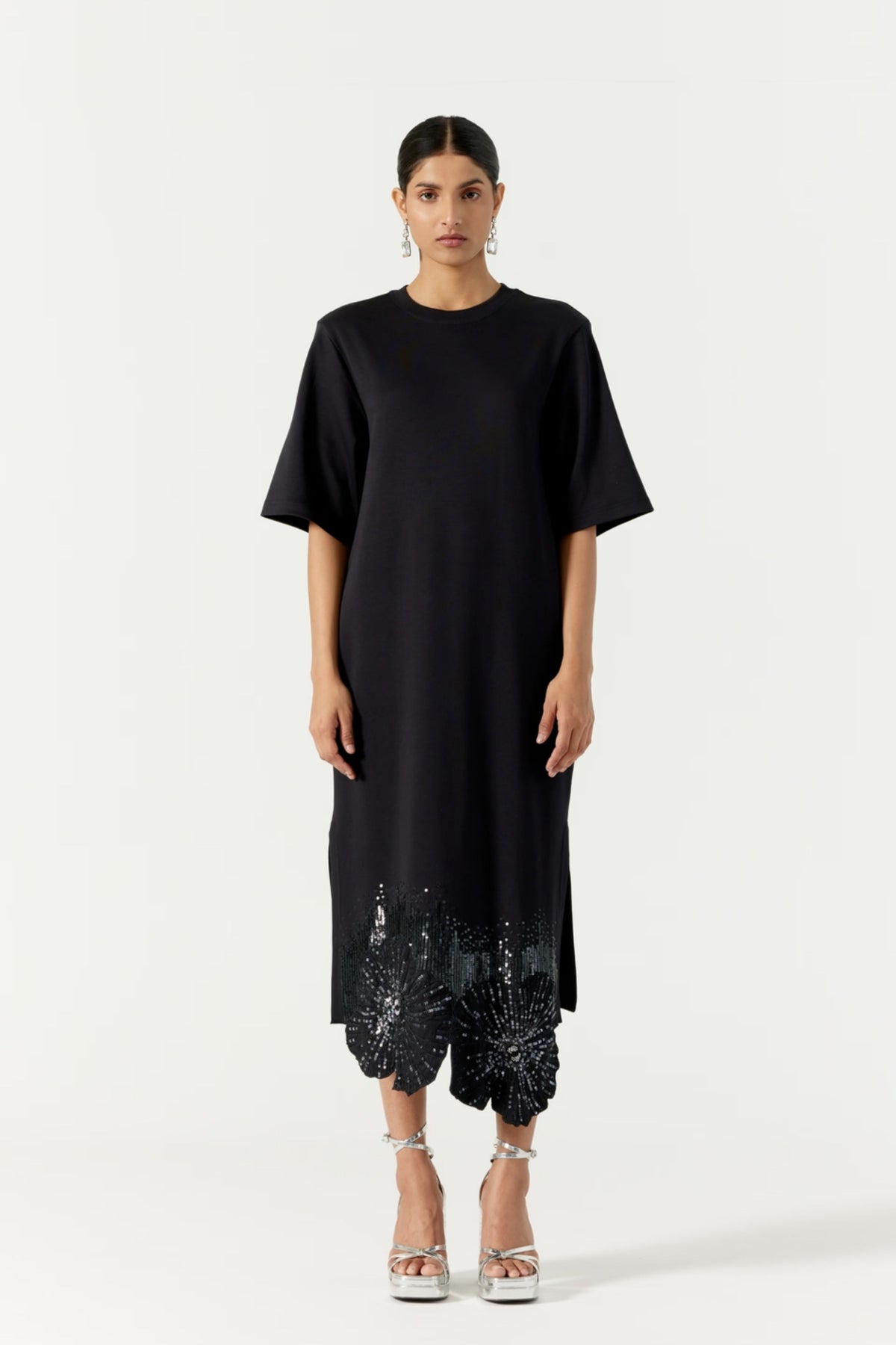Pansy Hand Embellished Black Dress