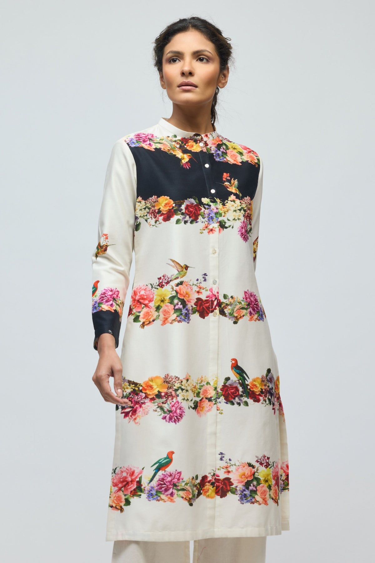 Floral Ivory Chanderi Tunic Set