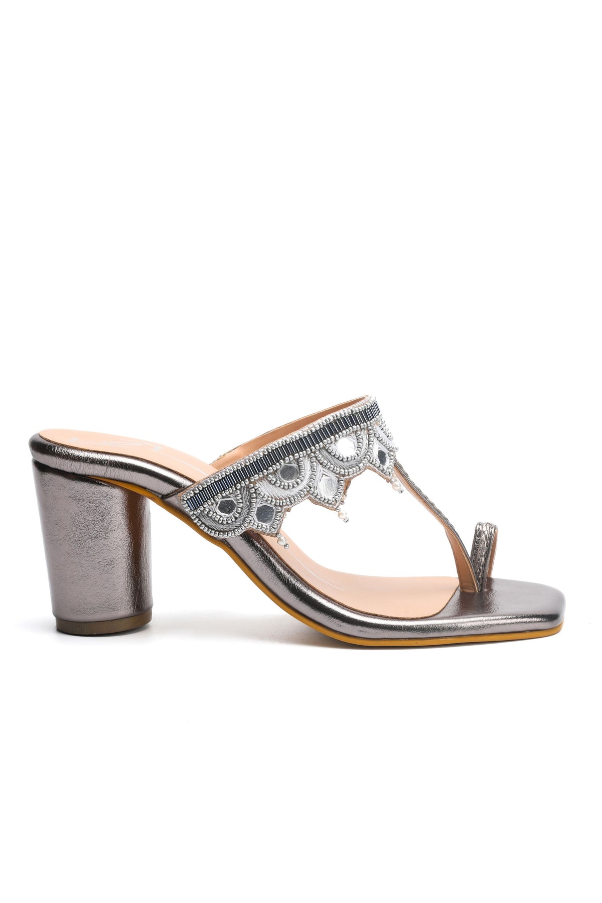 Gunmetal Embroidered Heels