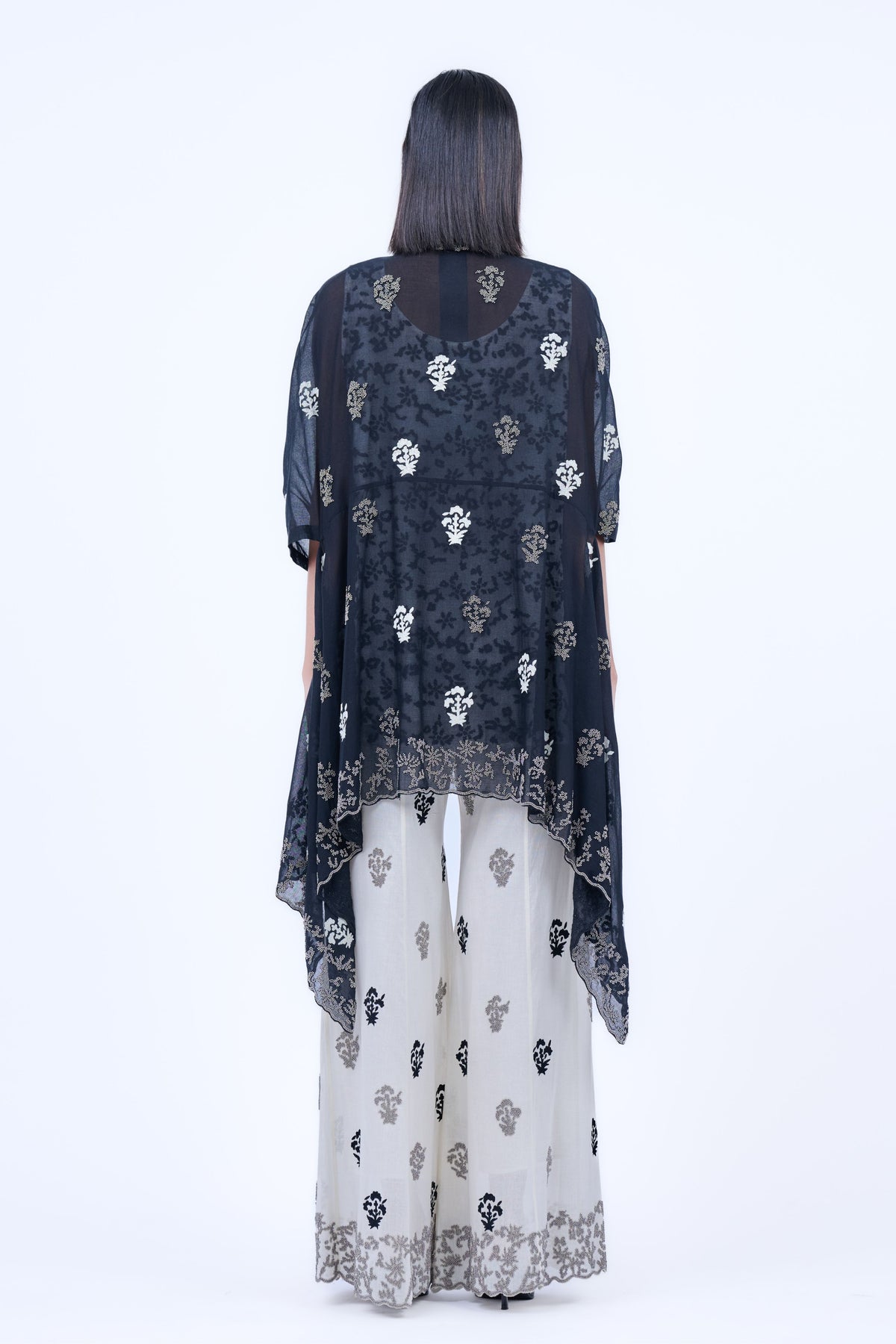 Black Silver Threadwork Cape