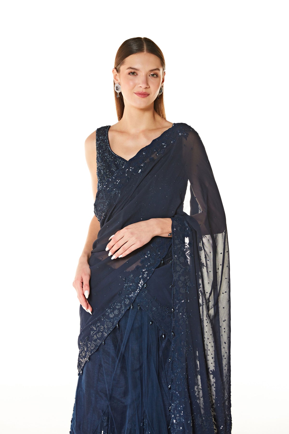 Adha Deep Blue Lehenga Saree Set