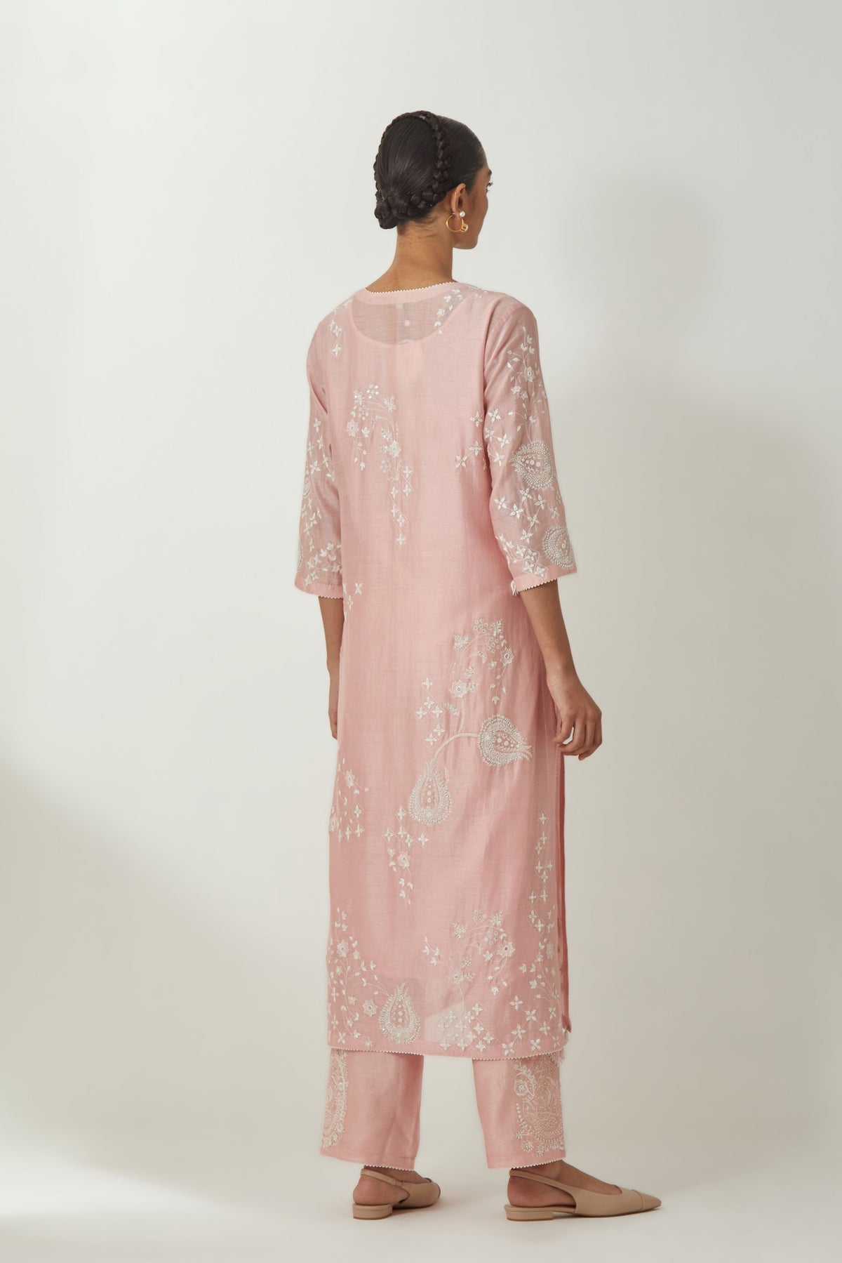 Pink Thread Embroidered Kurta Set
