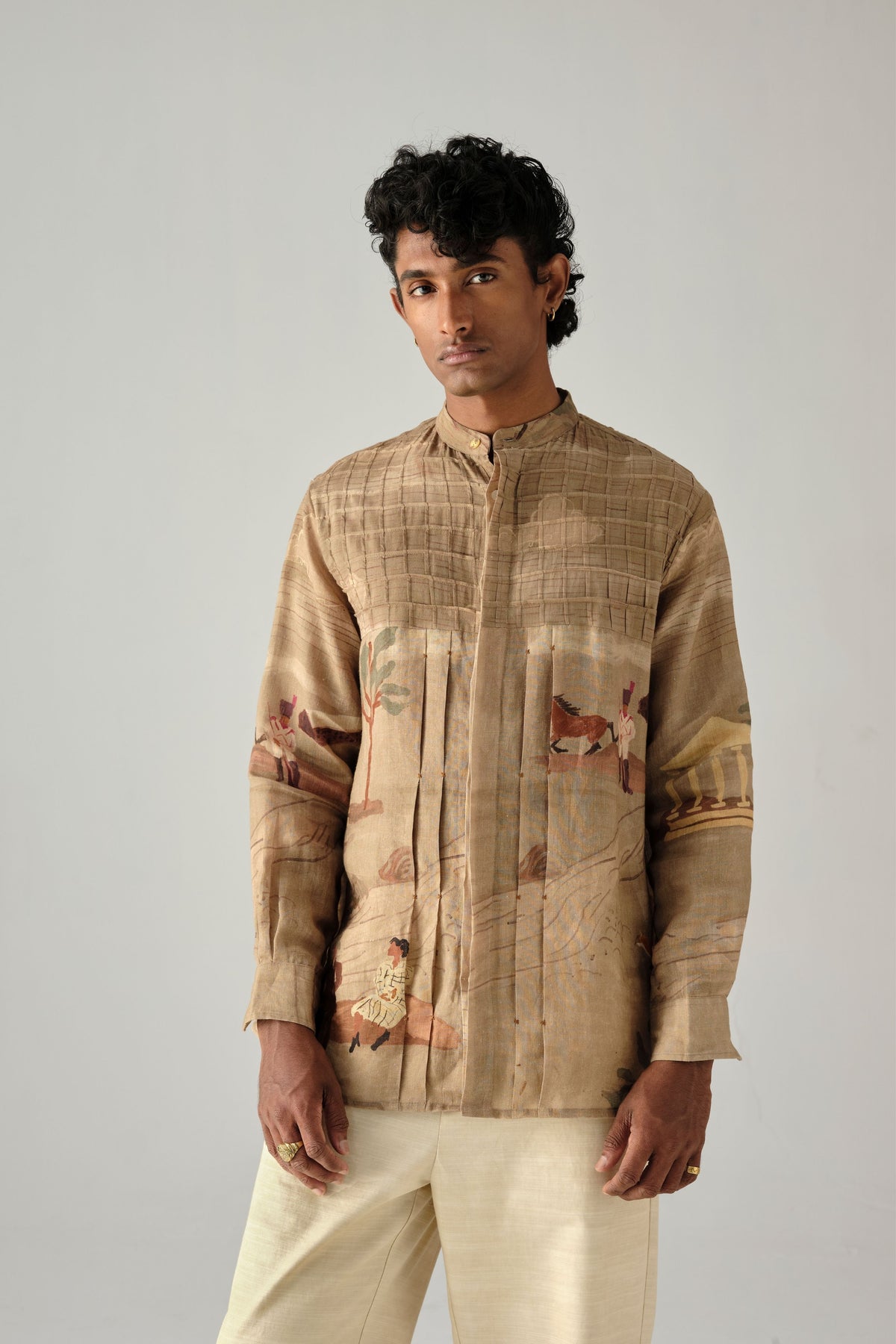 Derby Pintuck Collarless Shirt