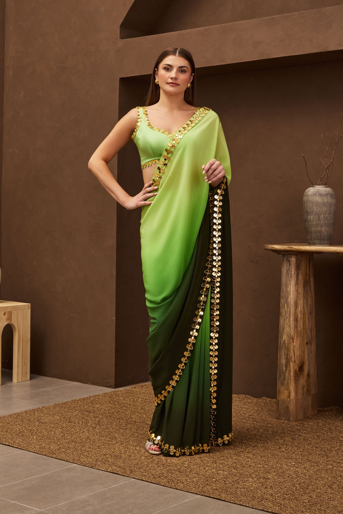 Green Gleam Pre-stitched Saree