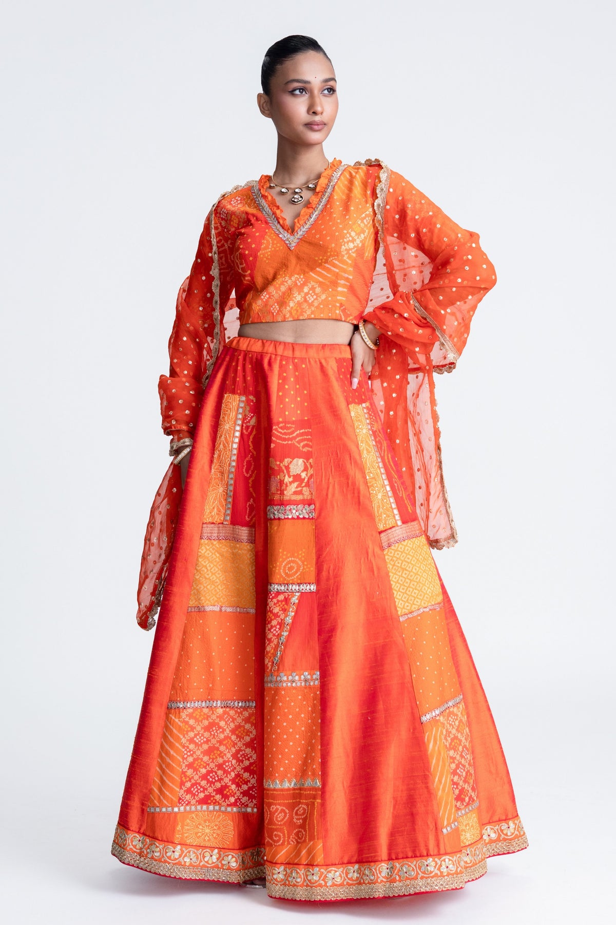 Orange Patchwork Lehenga