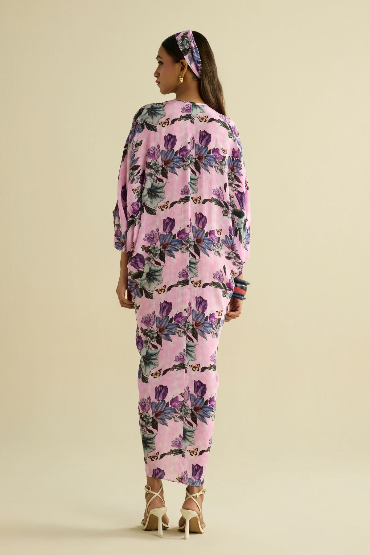 Pink Embroidered Printed Kaftan