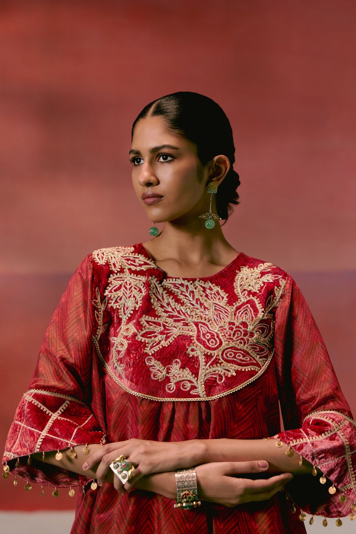 Maroon Embroidered Tunic Set