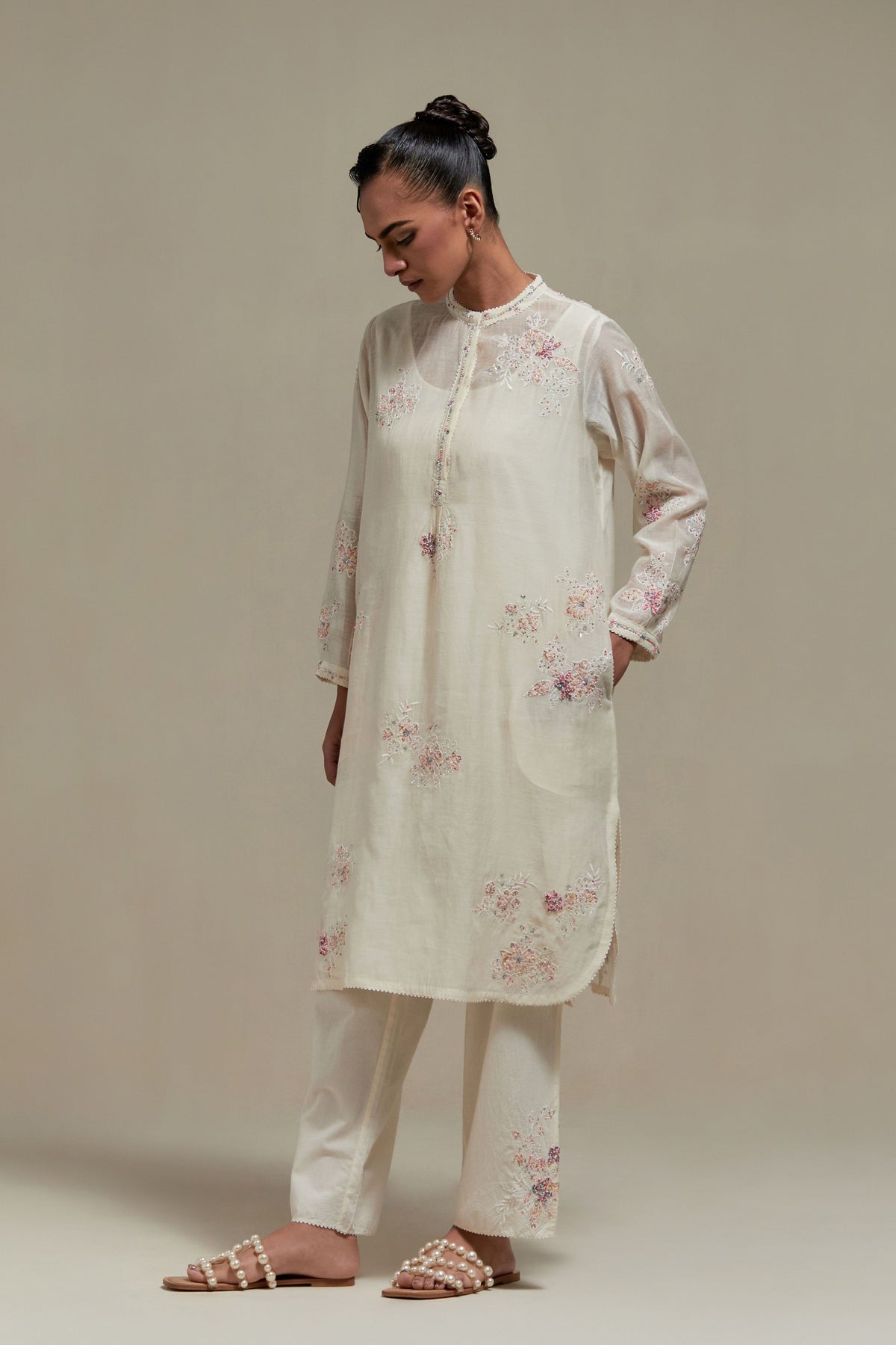 Pink Applique Kurta Set