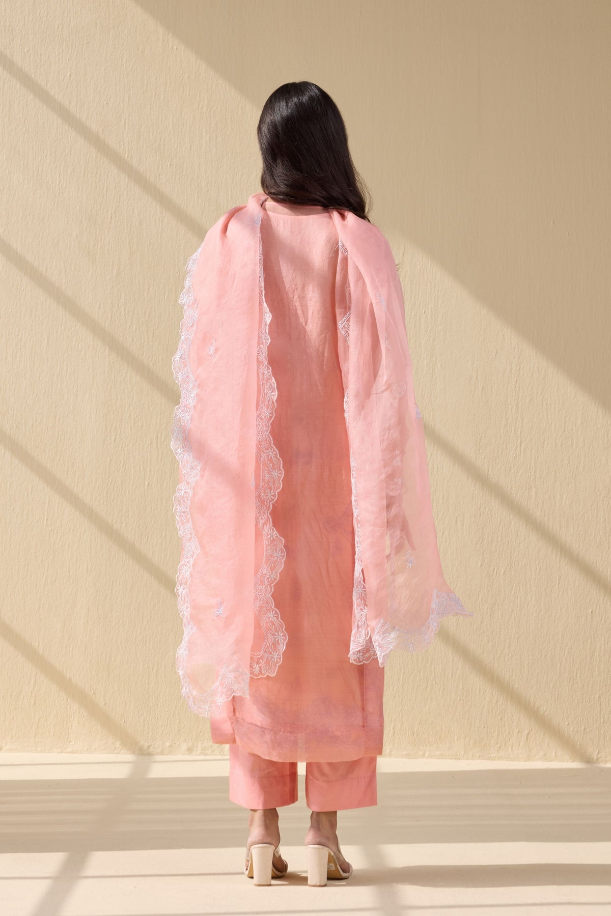Summer pink Embroidered Organza Suit