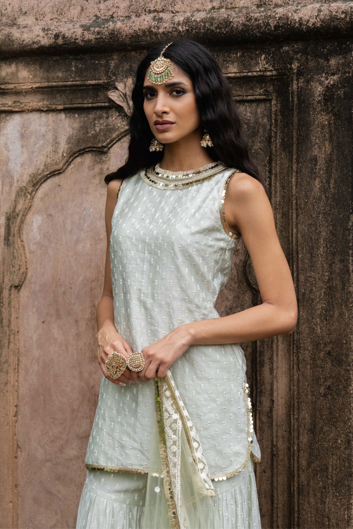 Mint Dots Sharara Set