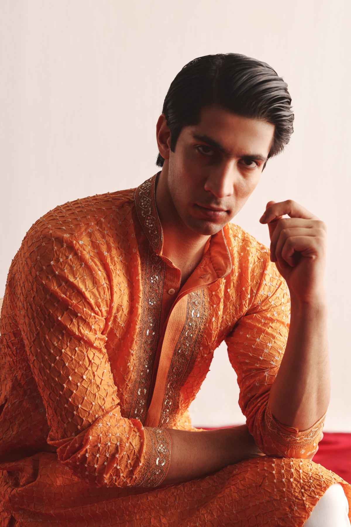 Mandarin Crushed Bandhani Kurta Set