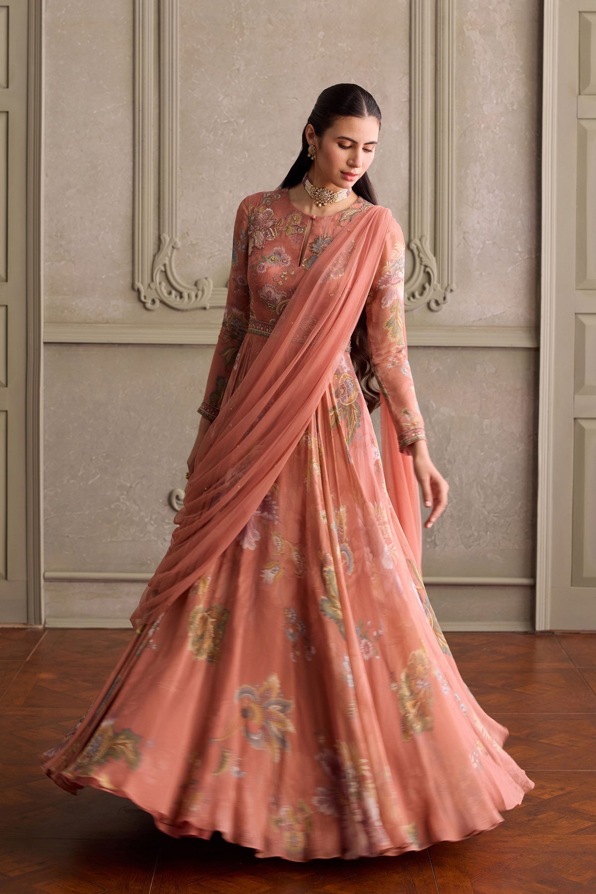 Ariya Dusty Peach Anarkali Set
