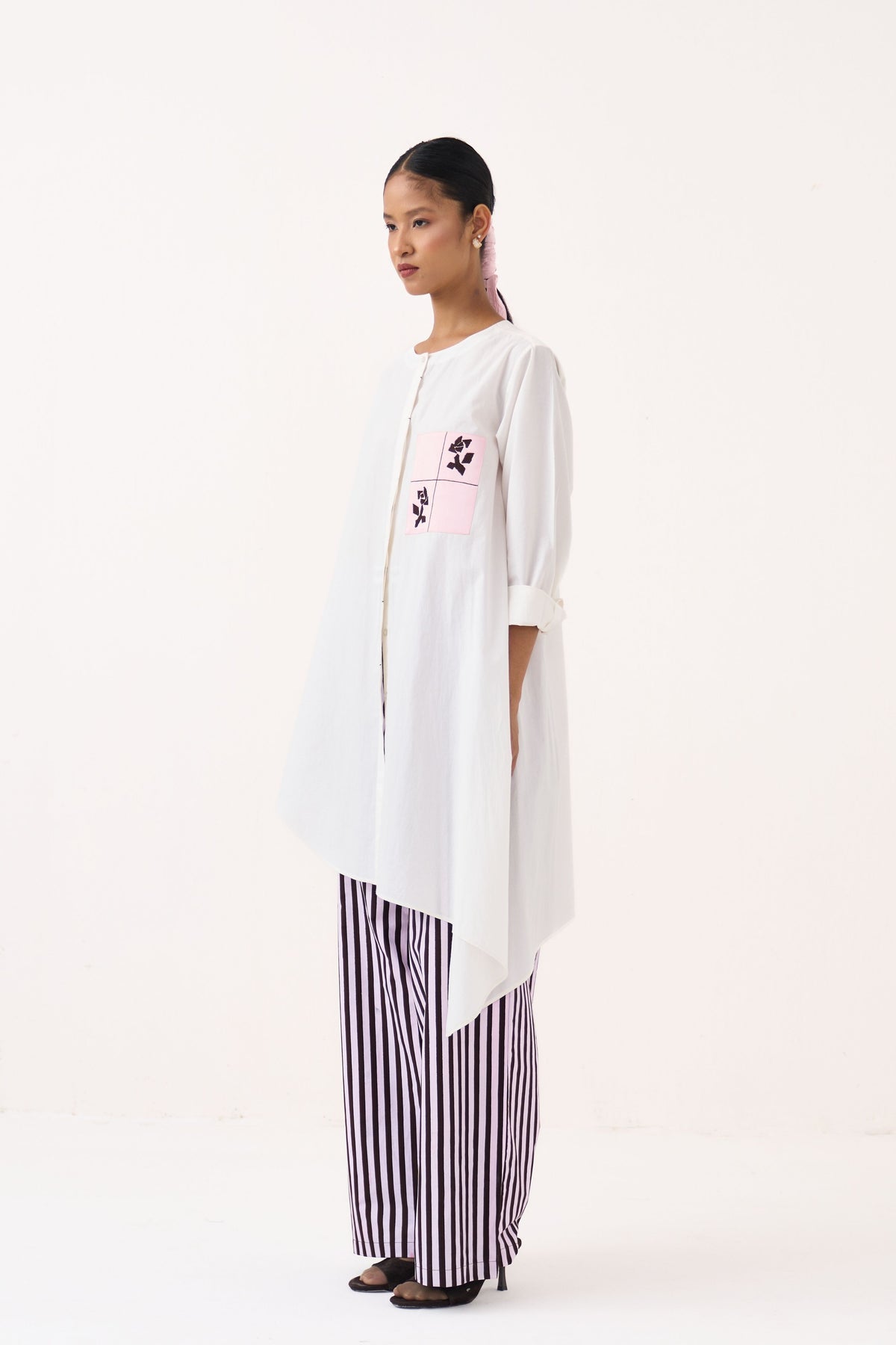 Patch Asymmetric Hem Shirt