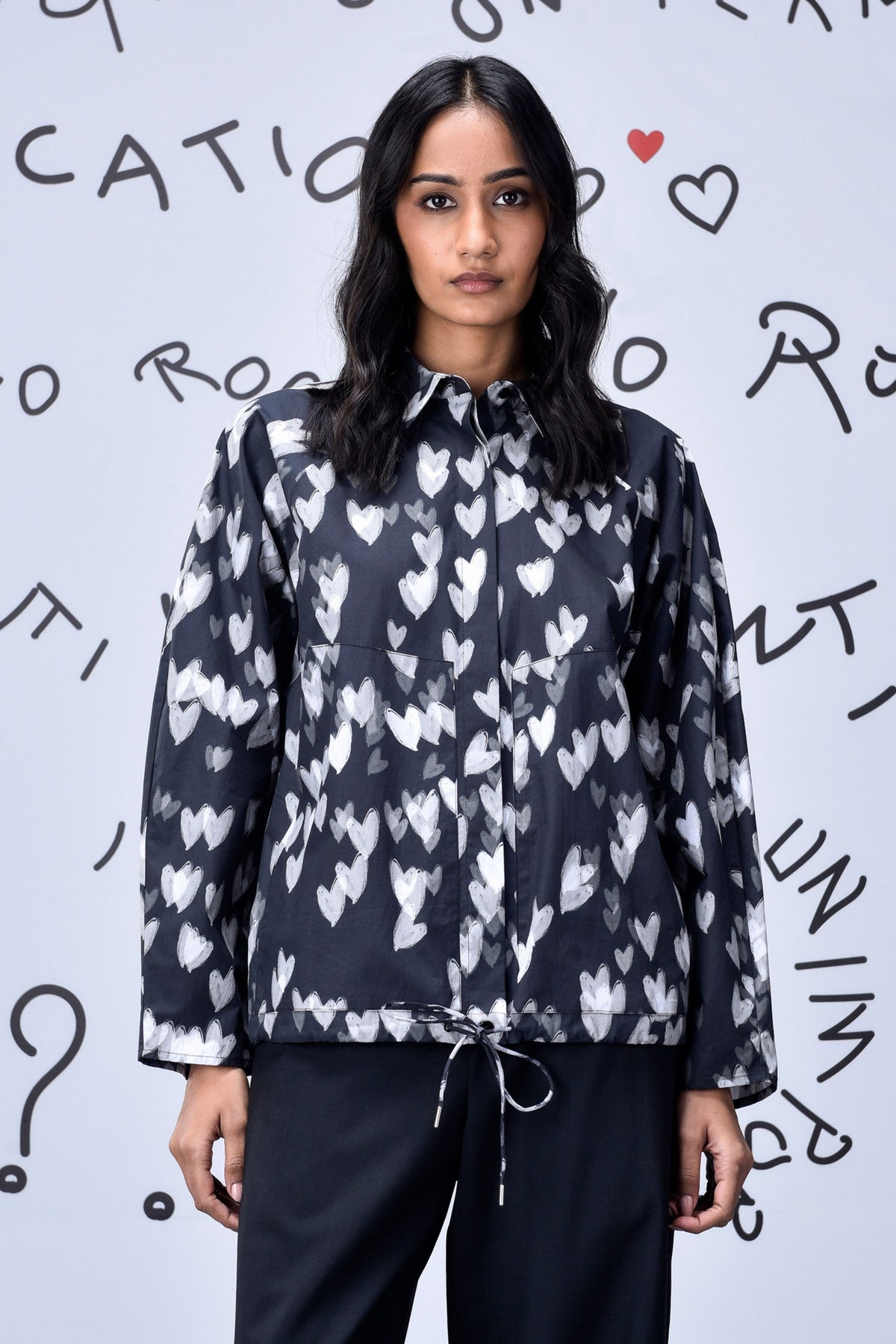 Heart Print Shirt  Black