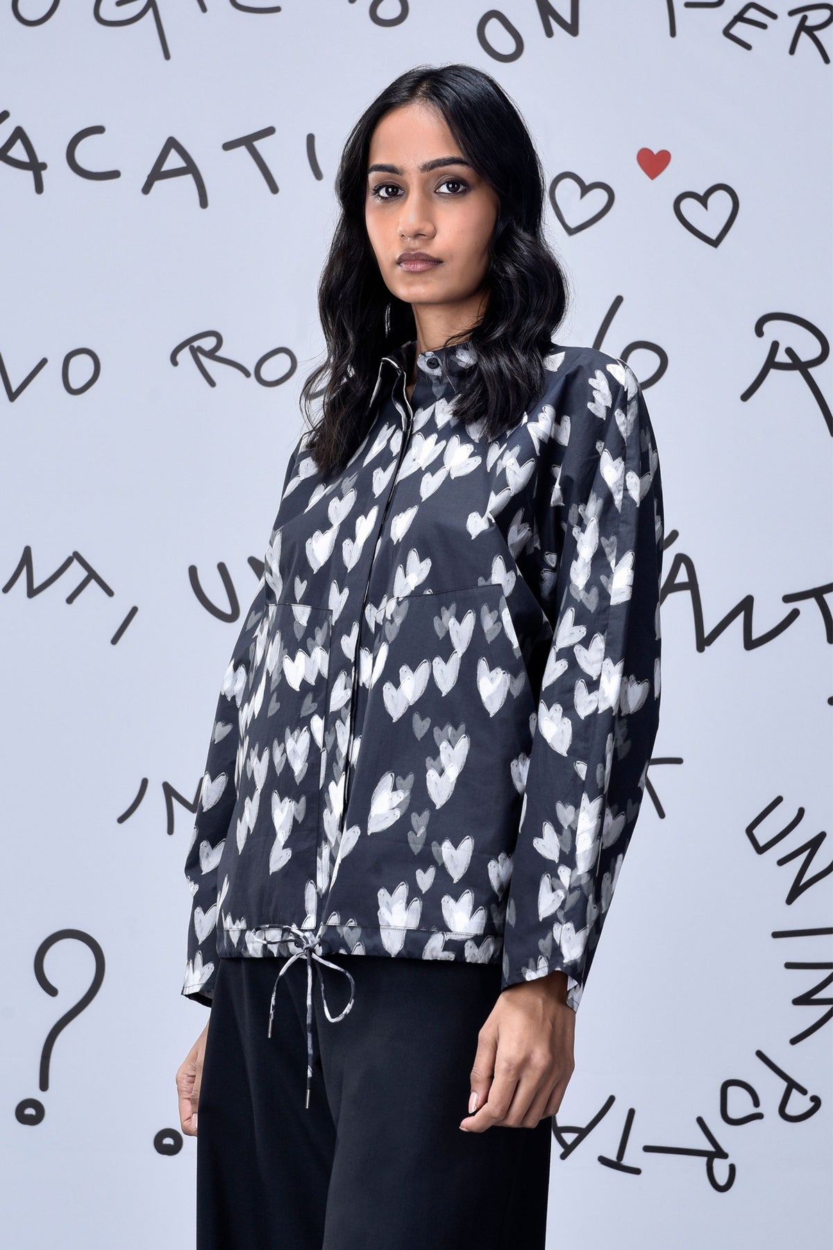 Heart Print Shirt  Black