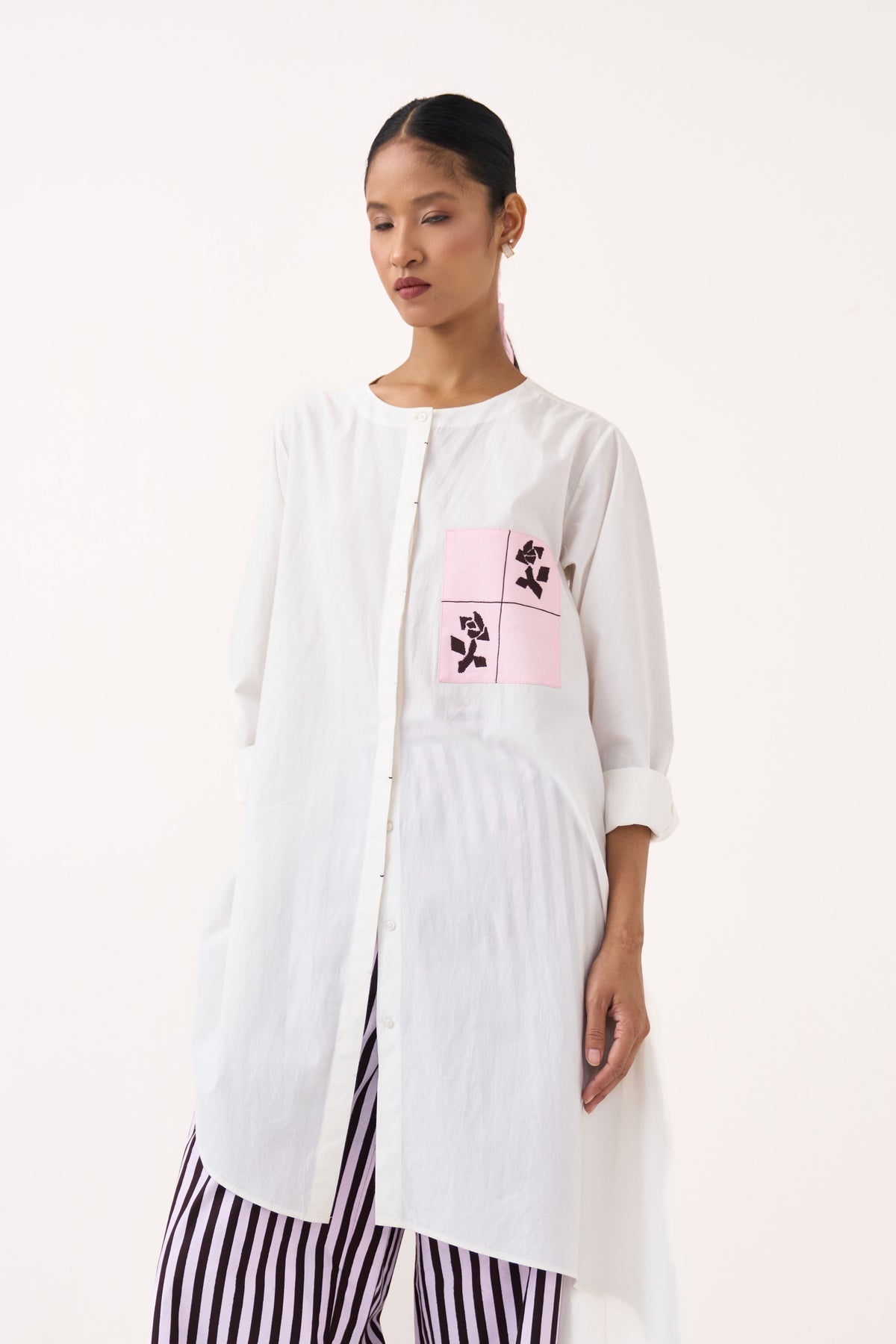 Patch Asymmetric Hem Shirt