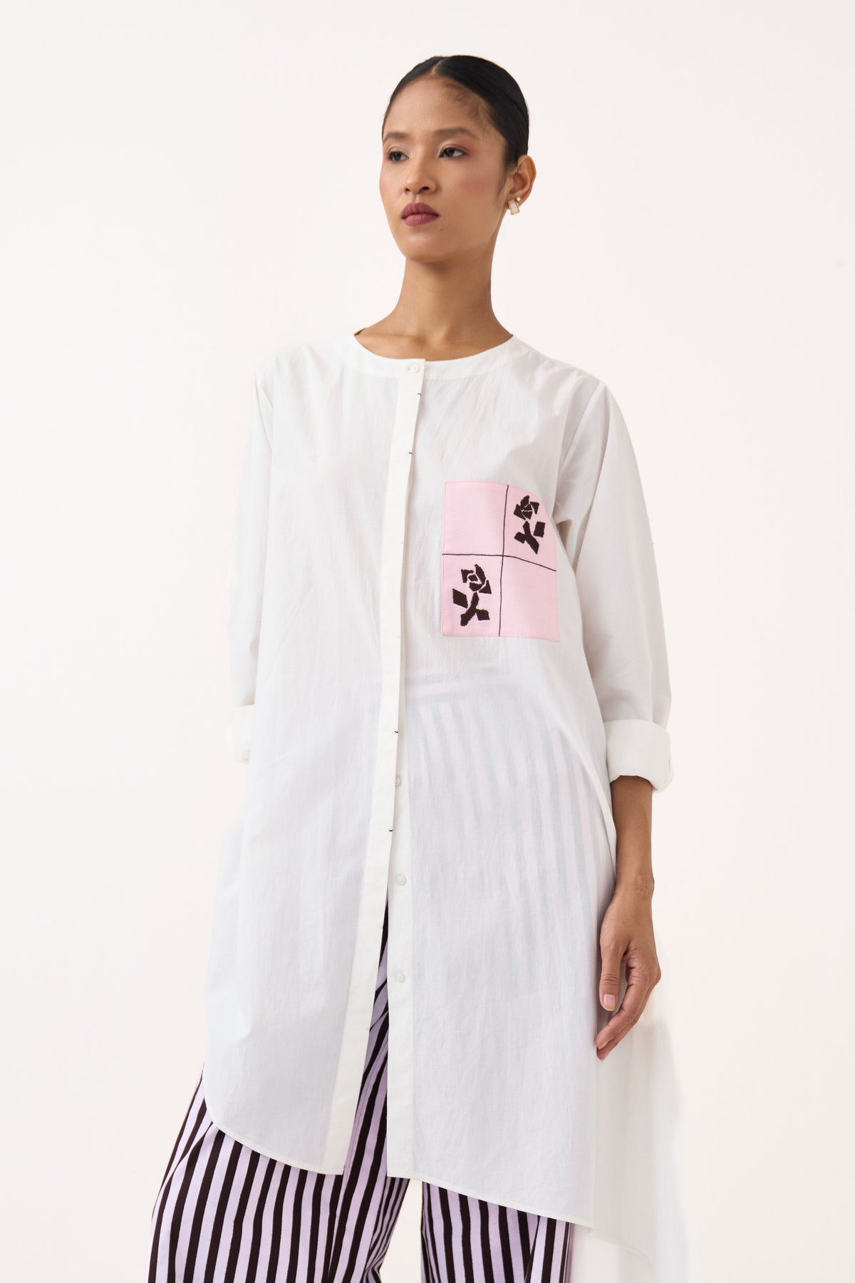 Patch Asymmetric Hem Shirt